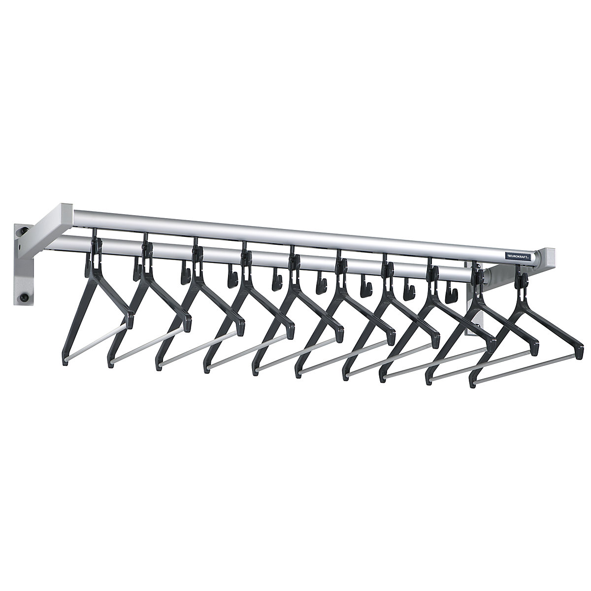 Portemanteau mural – eurokraft pro, avec tablette supérieure, 19 patères, 10 cintres, argent-0