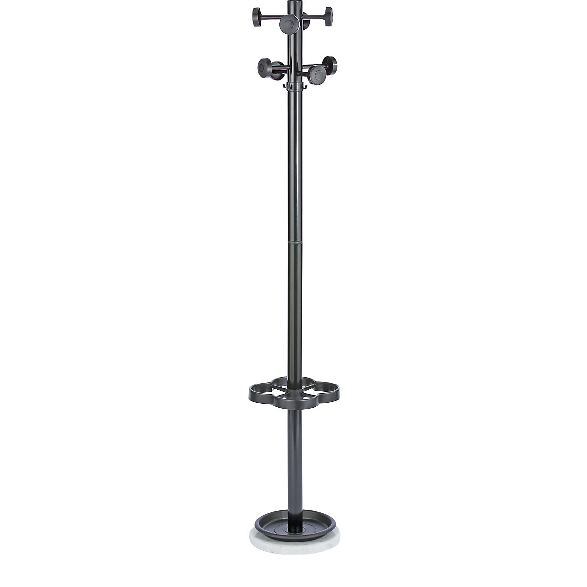 Portemanteau sur pied avec patères en bouton noires, hauteur 1700 mm, Ø 300 mm, noir-0