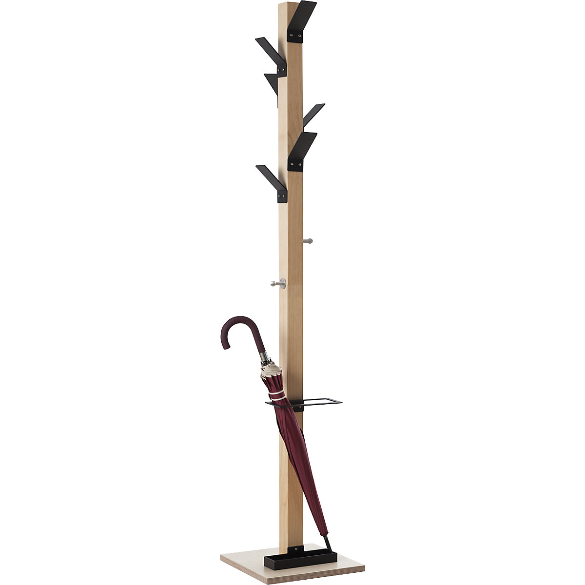 Portemanteau sur pied – EasyCLOTH, bois massif, avec porte-parapluies et égouttoir, couronne noire-0