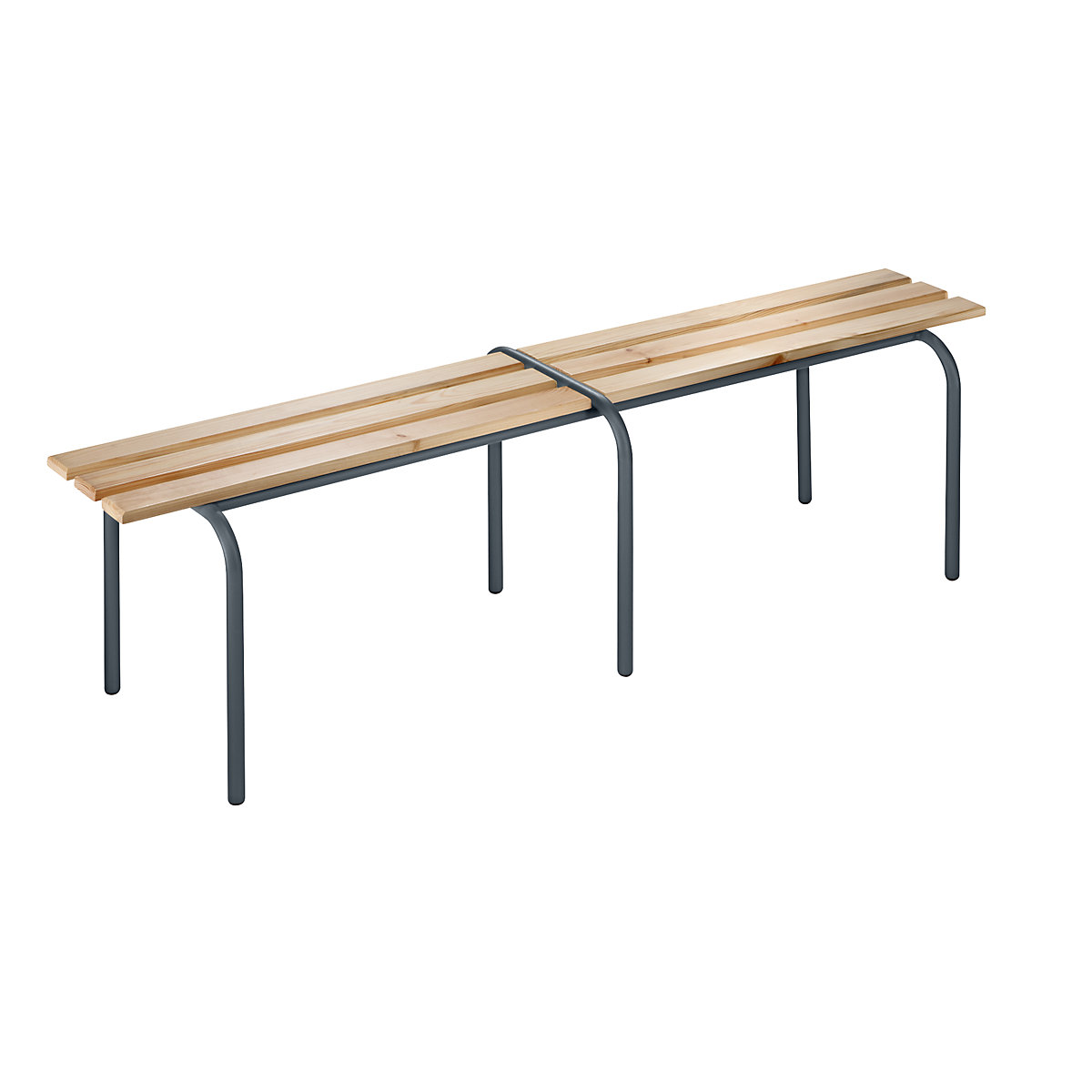 Banc pour vestiaires empilable, lattes en bois massif verni incolore, longueur 1600 mm, piétement gris basalte