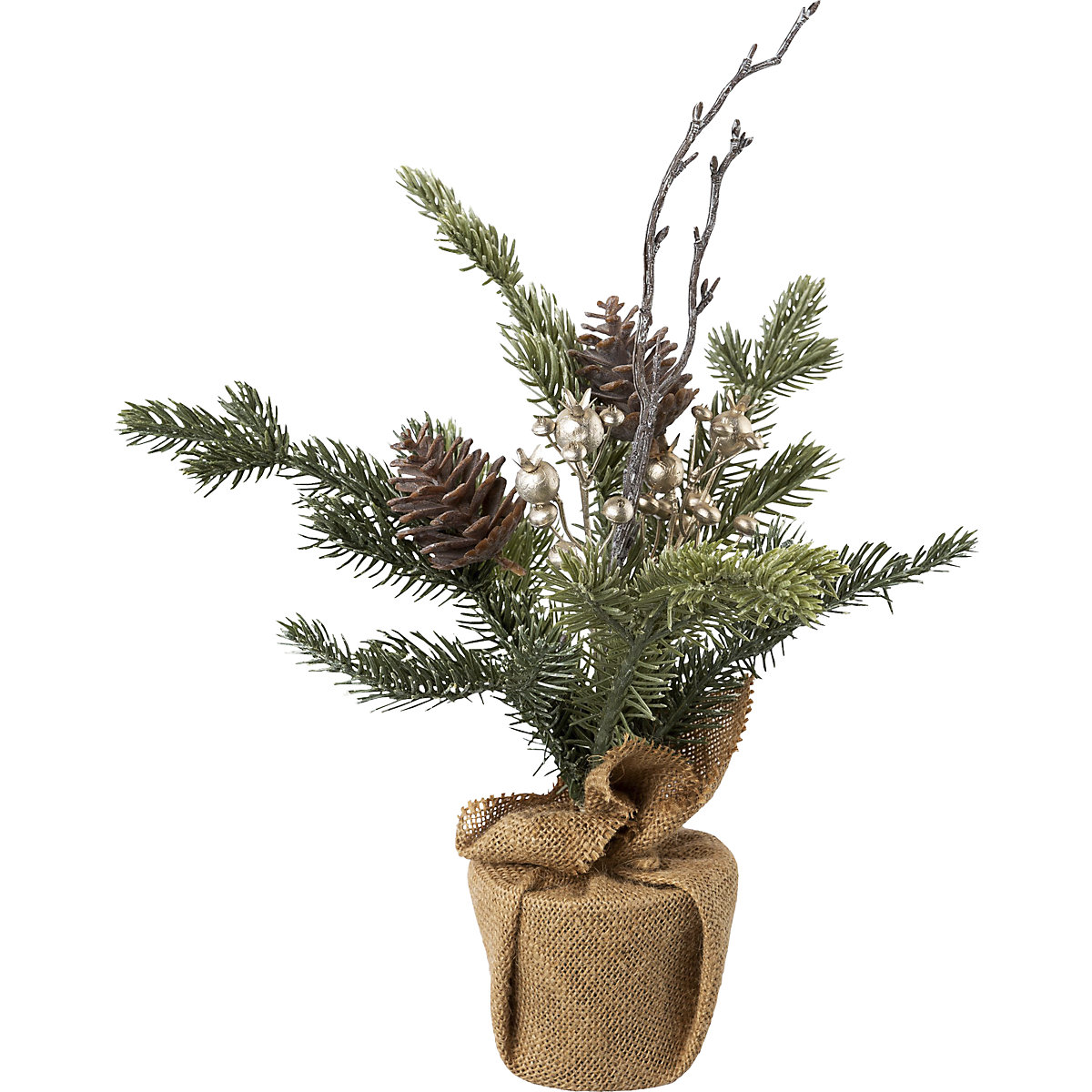 Sapin dans un sac en jute avec cônes et baies (Illustration du produit 2)-1