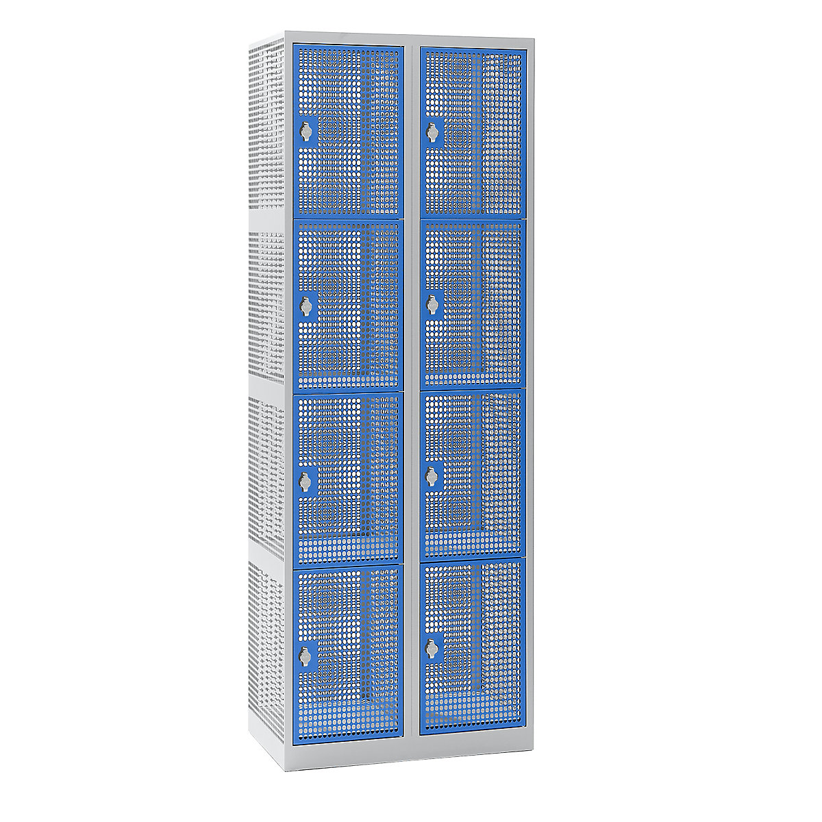 EUROKRAFTpro – Vestiaire en tôle perforée, largeur 600 mm, compartiment 300 mm, 8 casiers, pour cadenas, portes bleu clair