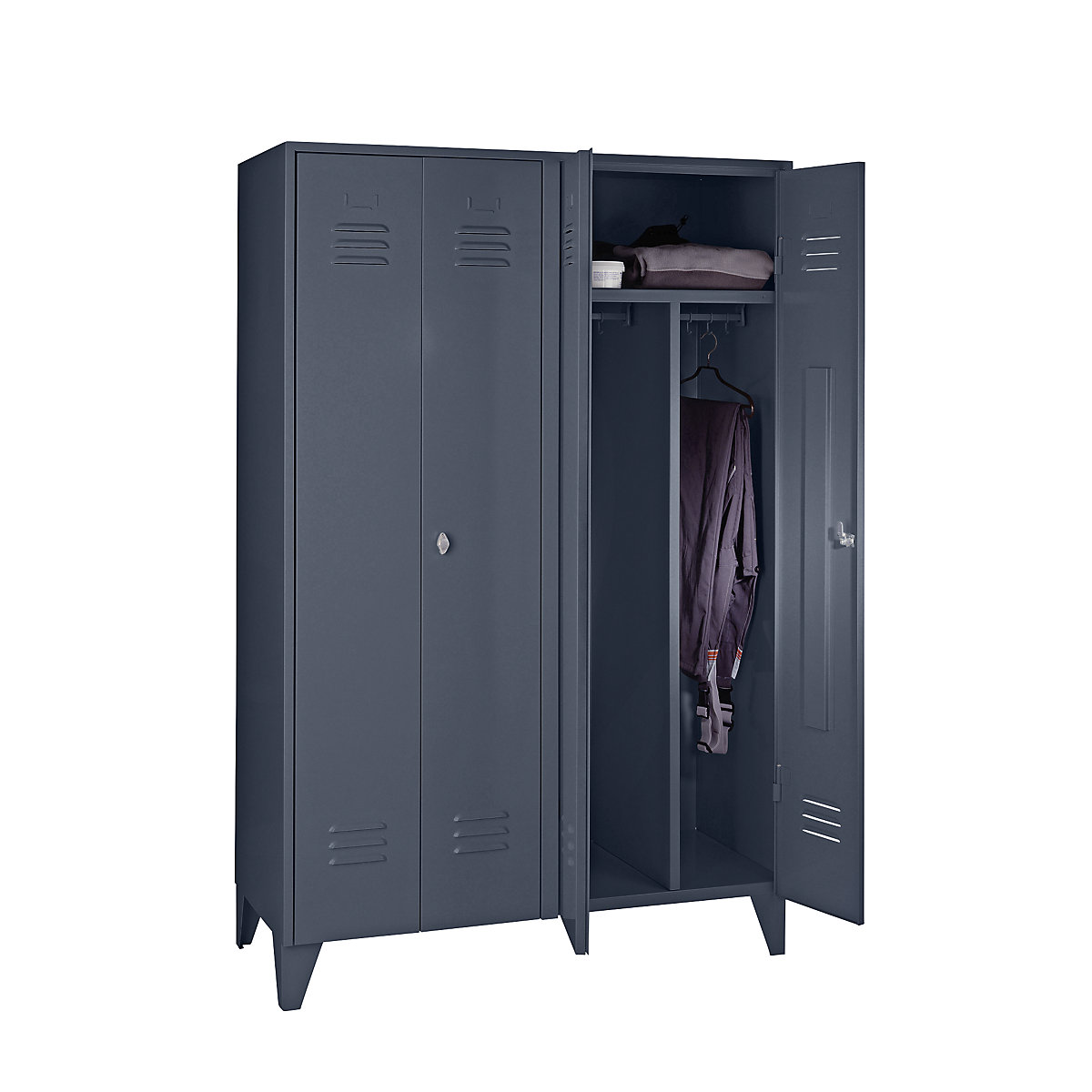 Wolf – Vestiaire métallique, 2 compartiments hauts, portes pleines, gris bleu, largeur compartiments 1200 mm