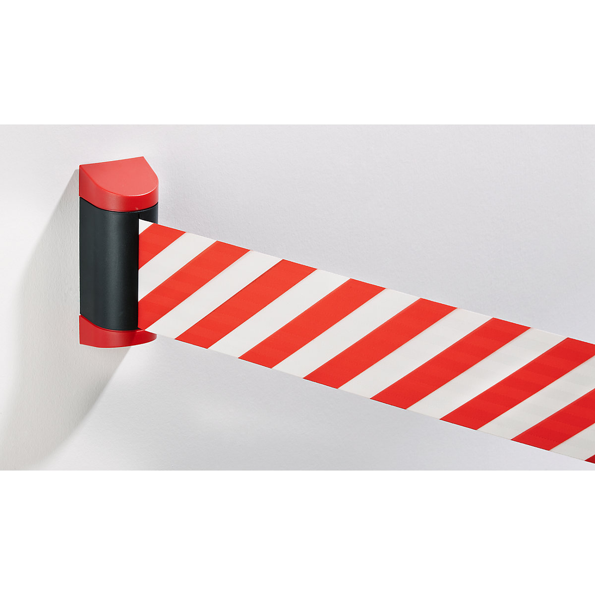 Tensator – Blocare cu bandă, casetă din plastic roșie, culoare cordon roșu / alb