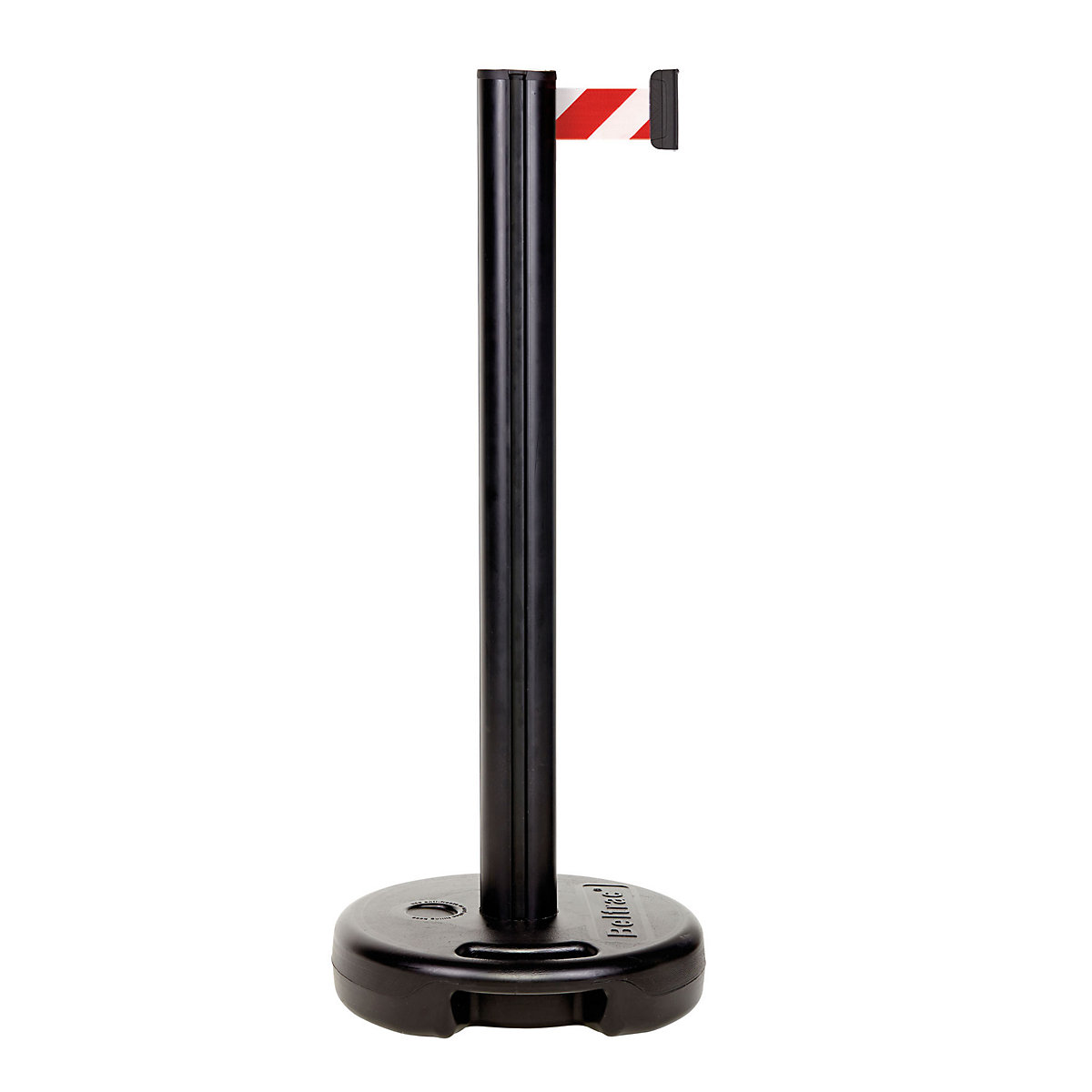 Stâlp cu cordon din plastic, extensie max. a benzii 3700 mm, stâlp negru, bandă roșu / alb-0
