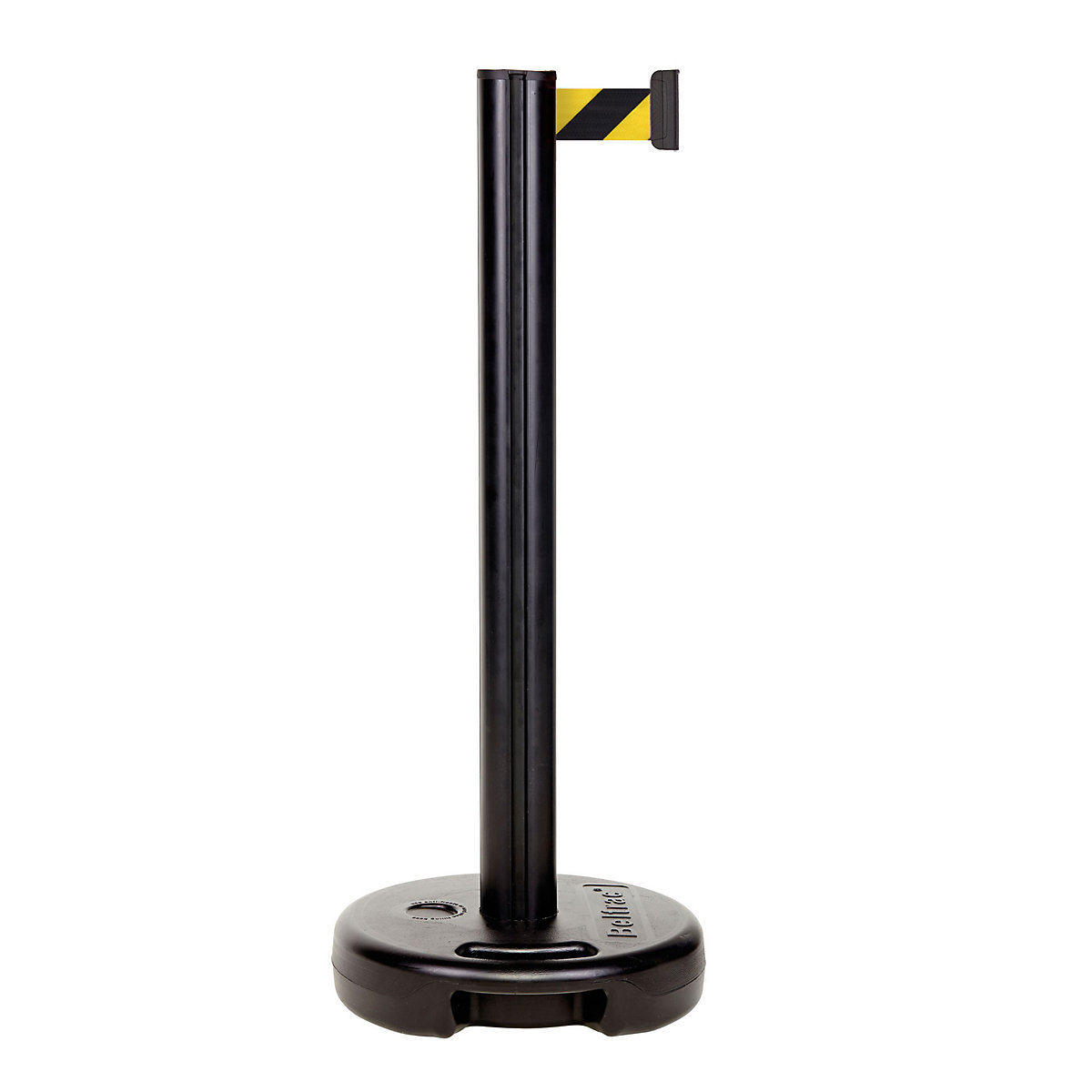 Stâlp cu cordon din plastic, extensie max. a benzii 3700 mm, stâlp negru, bandă galben / negru-0