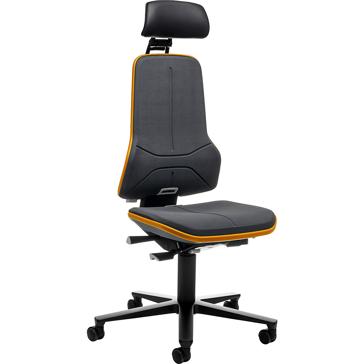 NEON munkahelyi forgószék, görgőkkel, fejtámlával – bimos, szinkronmechanika, Supertec®, rugalmas szalag narancssárga színben-6