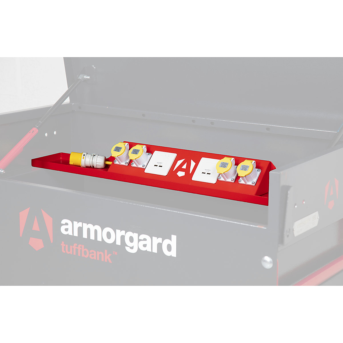 Armorgard TuffBank Power Shelf to Suit TB12, TB2, TB3 & TBC4 | 95h x 1100w x 150d mm | Including 4 x 2A USB Charging Points & 4 x 110V Sockets