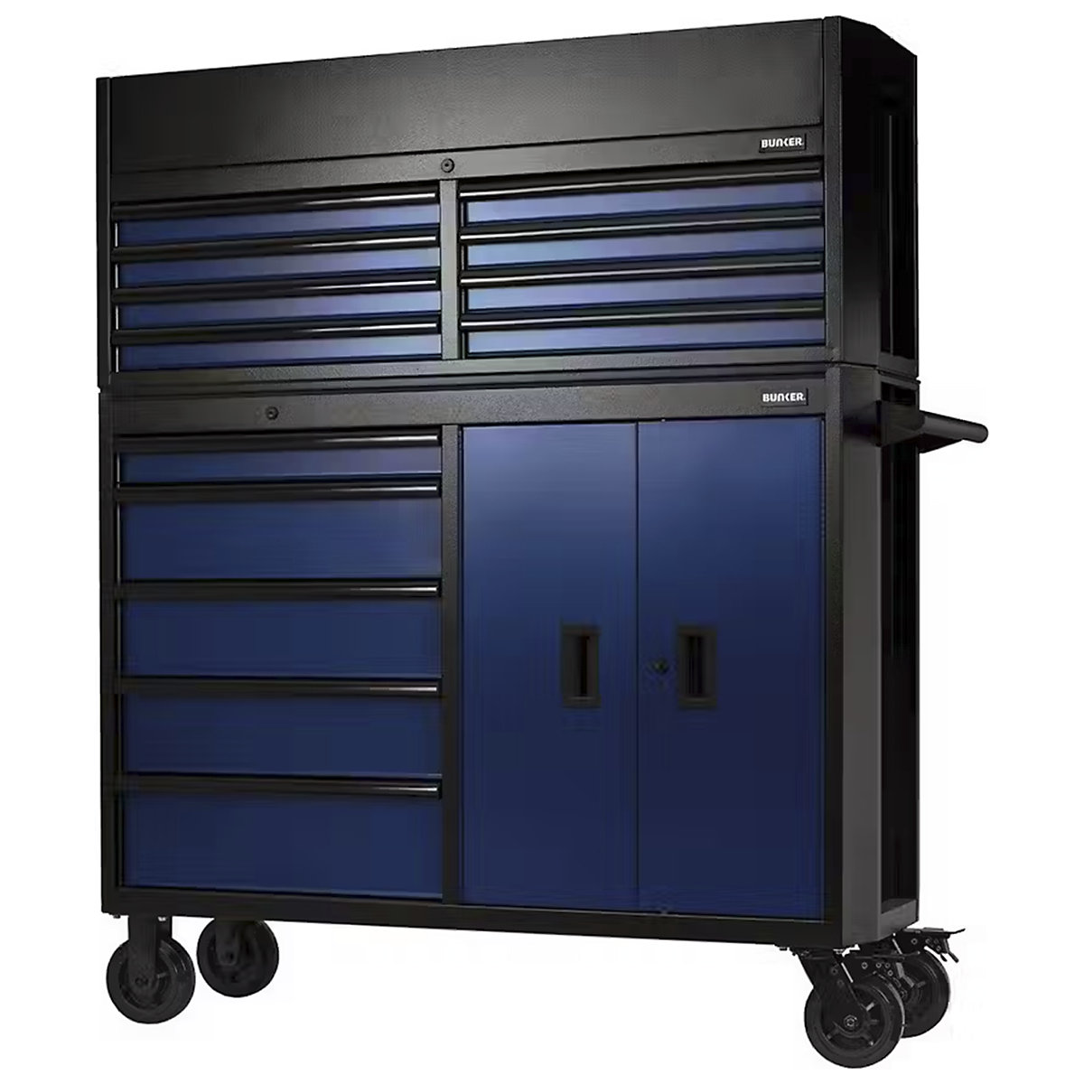 BUNKER 52" Combined Roller Cabinet and Tool Chest | 13 Drawers, BUNKER 52" Combined Roller Cabinet and Tool Chest | 13 Drawers, BUNKER® 52" Combined Roller Cabinet and Tool Chest | 1572h x 1310w x 158d mm | 13 Drawers | Blue-1