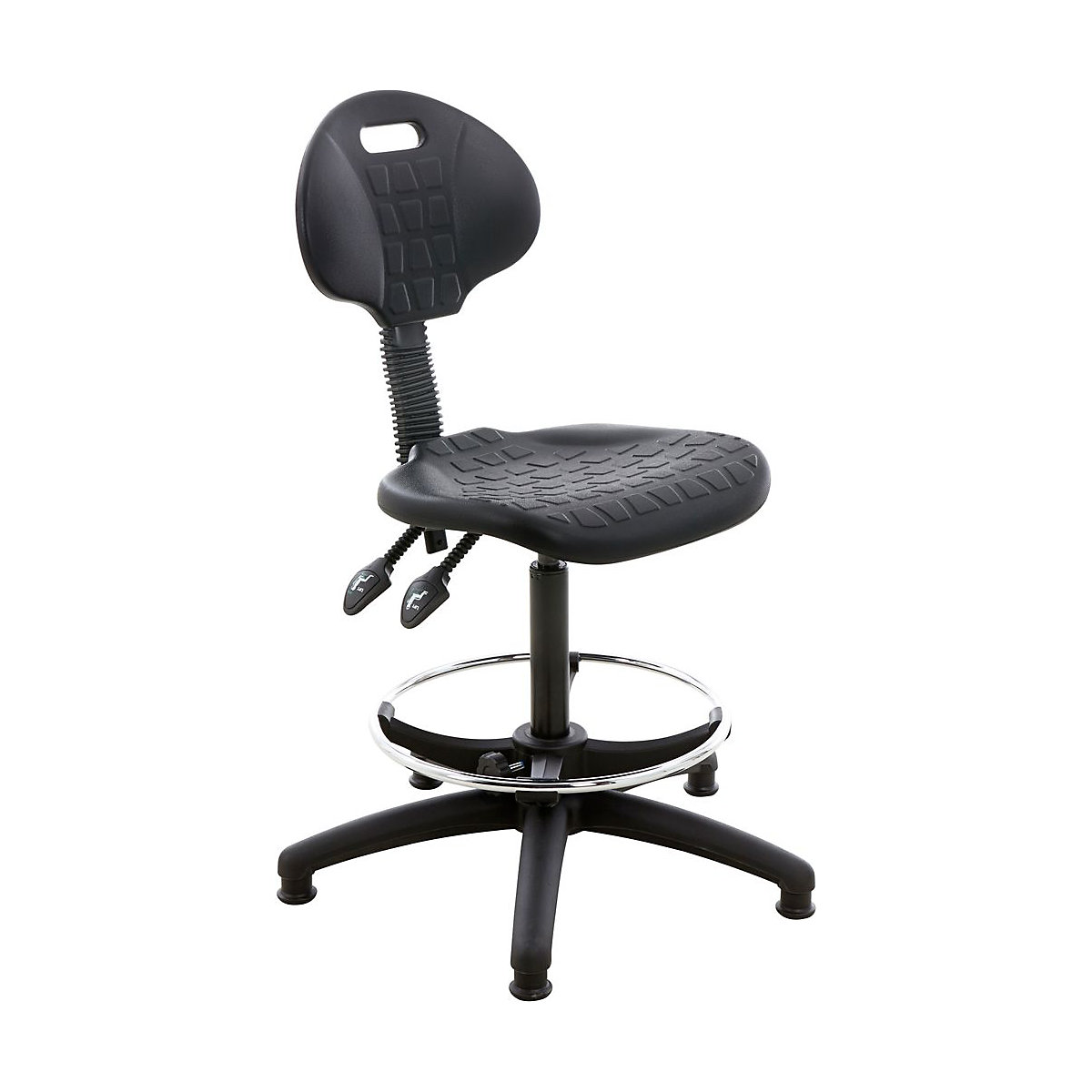 BiGDUG Essentials Black Polyurethane High Chair With Chrome Footring. Seat Height 550-810mm & 2 Lever Movement