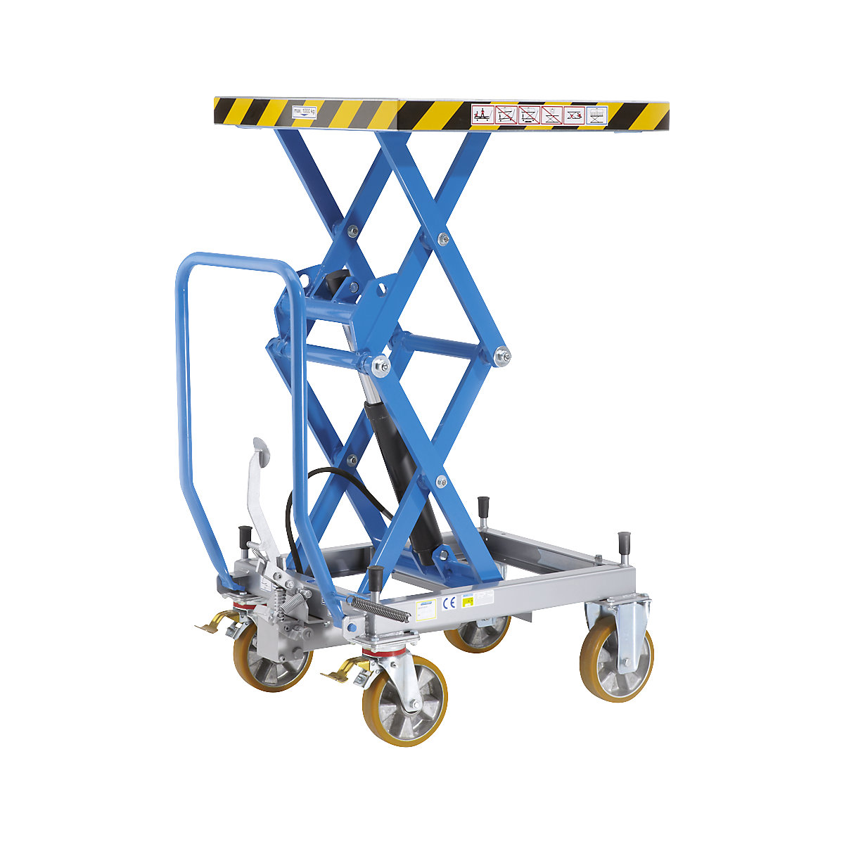 Doppelscheren-Hubtischwagen eurokraft pro, Tragfähigkeit 1000 kg, Hubbereich 470 – 1400 mm, Polyurethanreifen-0
