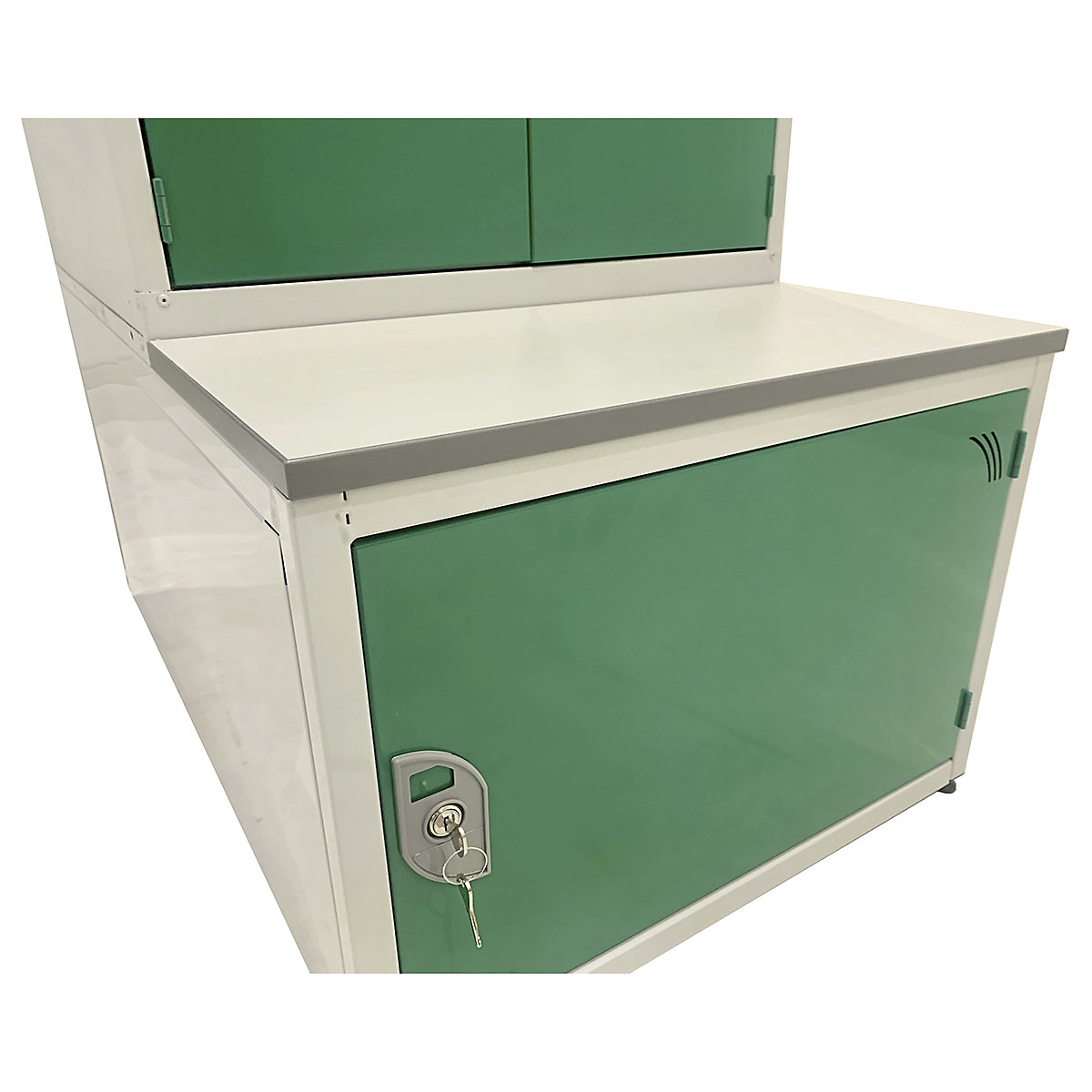 Mercian Combi Seats for Emergency Service Lockers, Mercian Combi Seats for Emergency Service Lockers, Combi Seat | Stand and Storage Compartment | 450h x 600w x 450d mm | Solid Door Storage Box | MFC Slats | Green Door-3