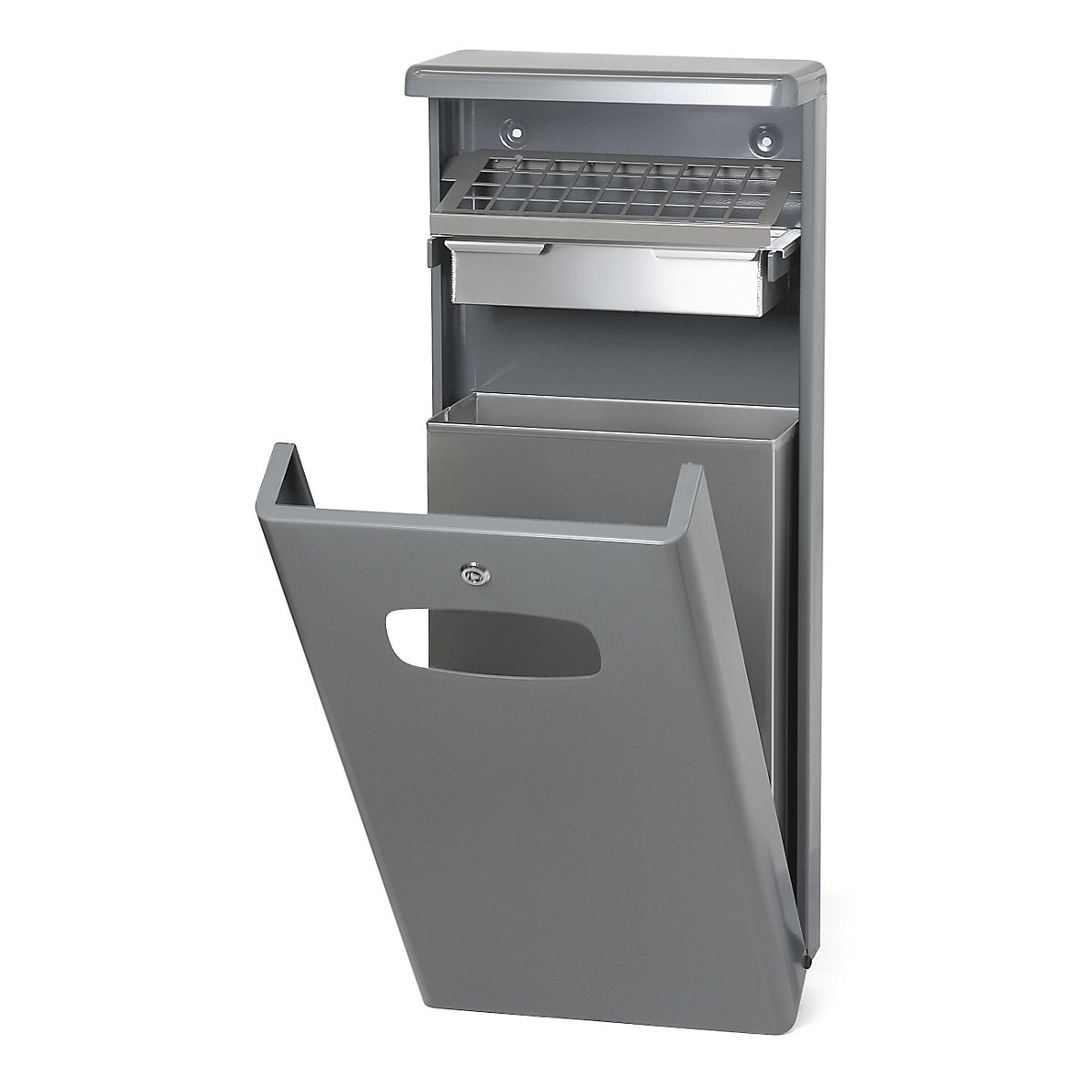 Wandabfallsammler mit Ascher, Volumen 32 l, BxHxT 400 x 950 x 190 mm, grau