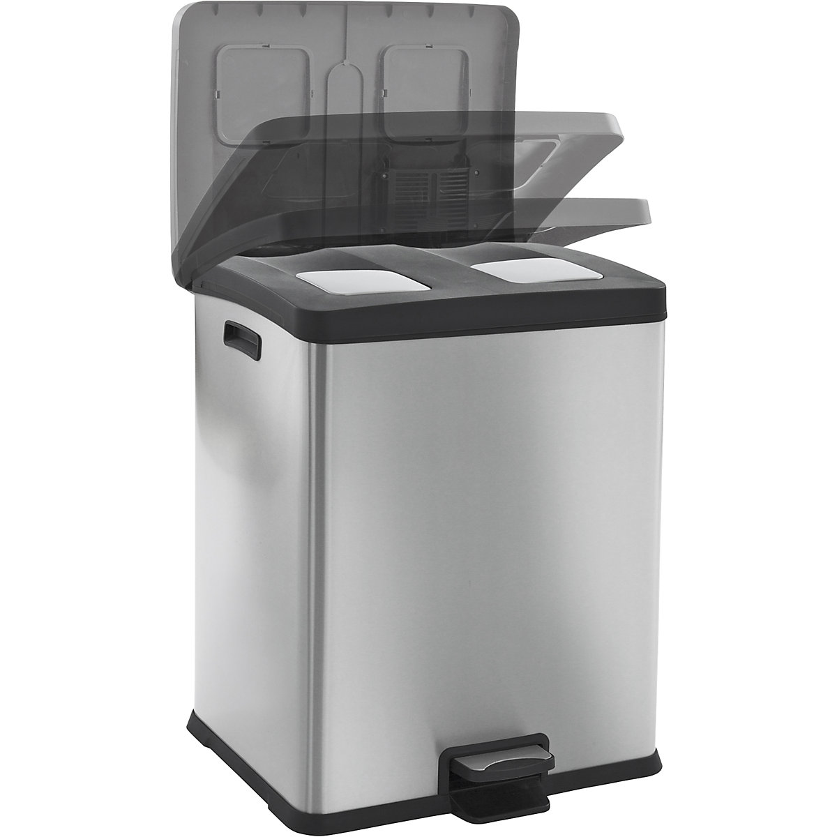 Pedal-Abfallsammler, Volumen 2 x 30 l, BxHxT 459 x 636 x 495 mm, Edelstahl, matt