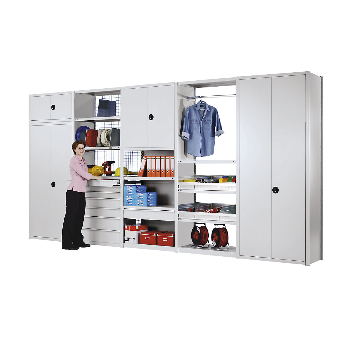 Puerta batiente sobresaliente – eurokraft pro, gris luminoso RAL 7035, altura de montaje 500 mm-0