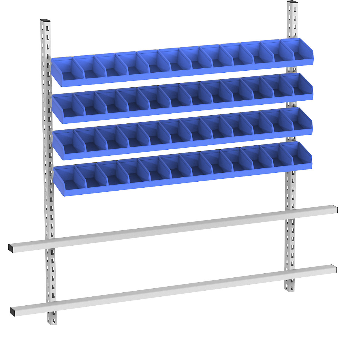 Superestructura de mesa con cajas visualizables, anchura 2030 mm, 4 carriles con 48 cajas, cajas azules-0