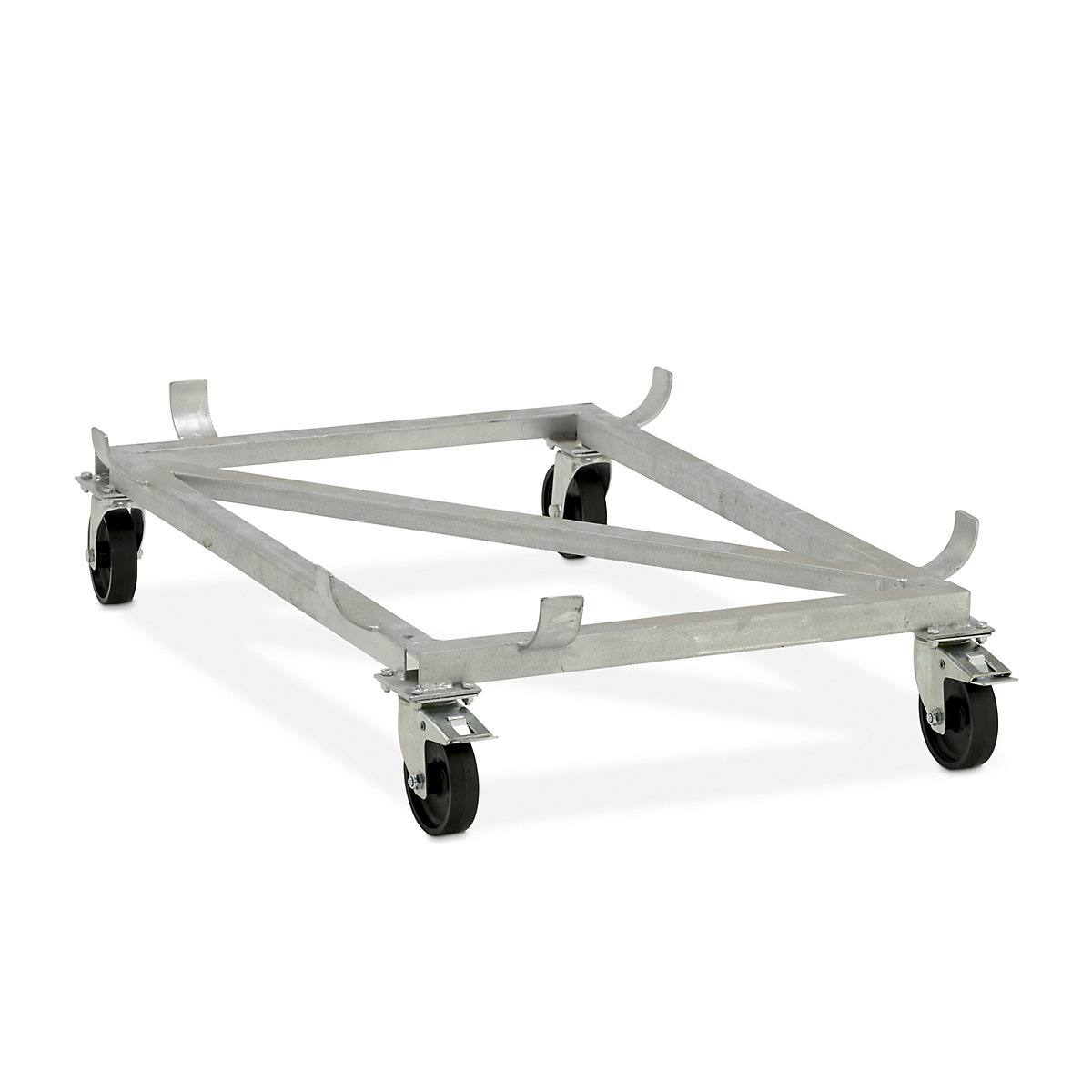 Carrello per contenitore quadrangolare in PRFV – CEMO, rotelle in polipropilene, nere, per lungh. x largh. 1320 x 970 mm, Ø ruota 125 mm, per capacità 550 l-0