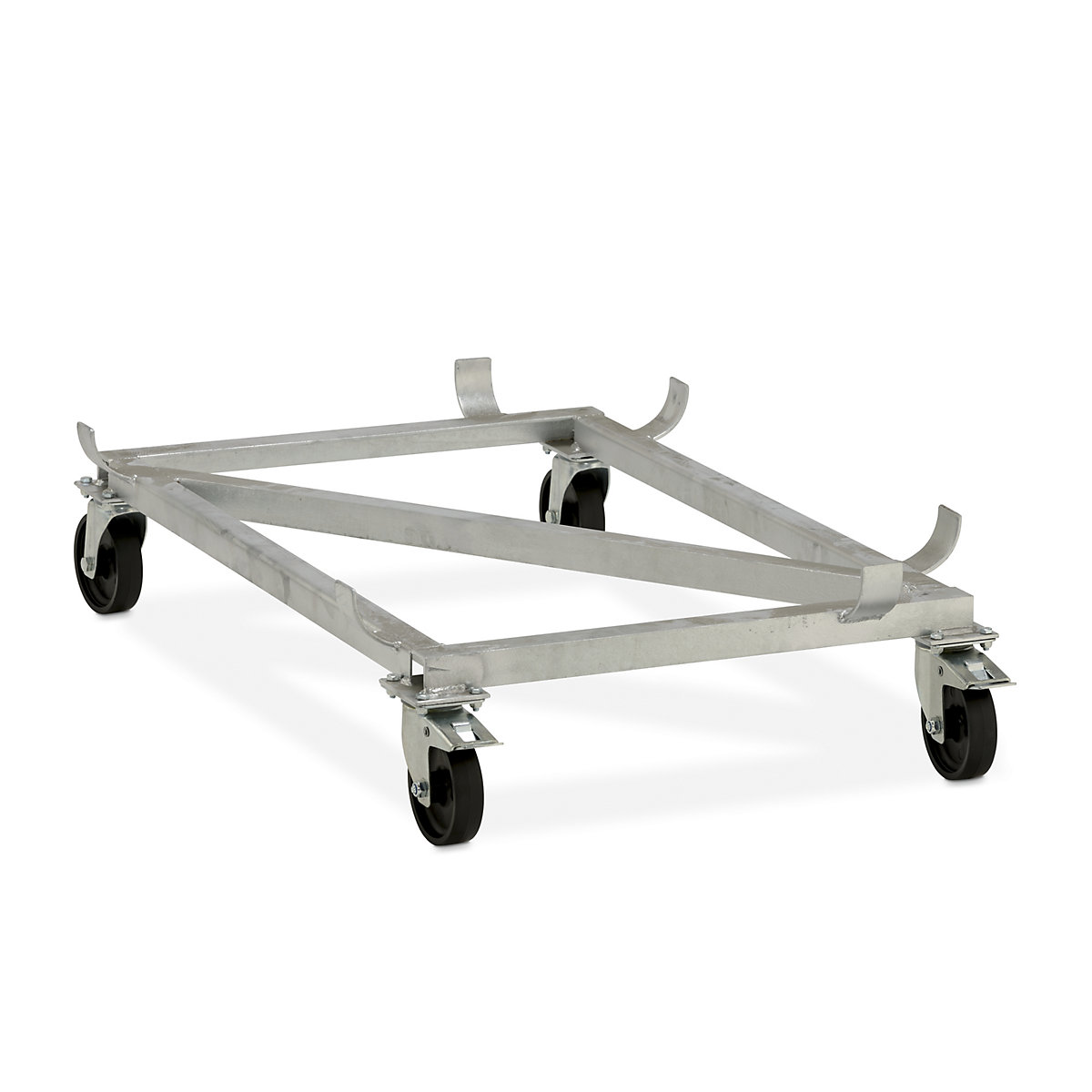 Carrello per contenitore quadrangolare in PRFV – CEMO, rotelle in polipropilene, nere, per lungh. x largh. 1320 x 970 mm, Ø ruota 125 mm, per capacità 700 l-0