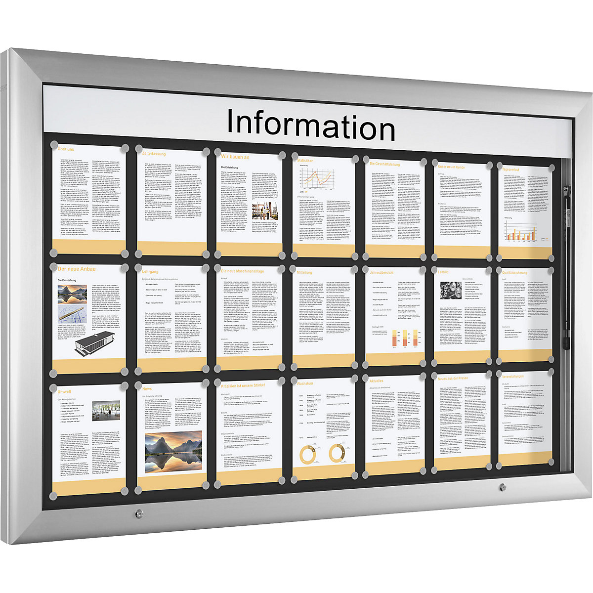 Bacheca per interni ed esterni, formato orizzontale, dimensioni extra, largh. x alt. 1600 x 1025 mm, apertura anta a 90° verso l'alto, parete posteriore in grigio antracite-0
