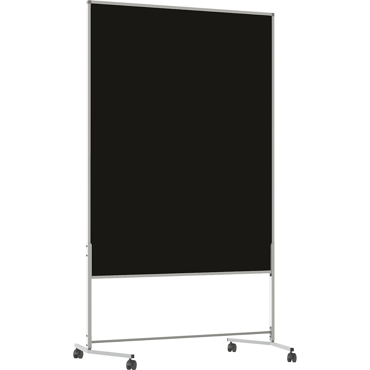 Lavagna per presentazioni, con rotelle – eurokraft basic, rivestimento in tessuto / lavagna bianca, largh. x alt. 1200 x 1500 mm, nero-0