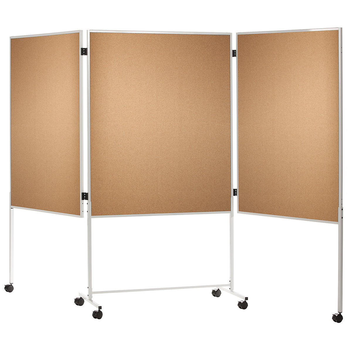 Lavagna per presentazioni, con rotelle, sughero naturale, alt. x largh. x prof. 1800 x 2800 x 500 mm, in tre pezzi-0