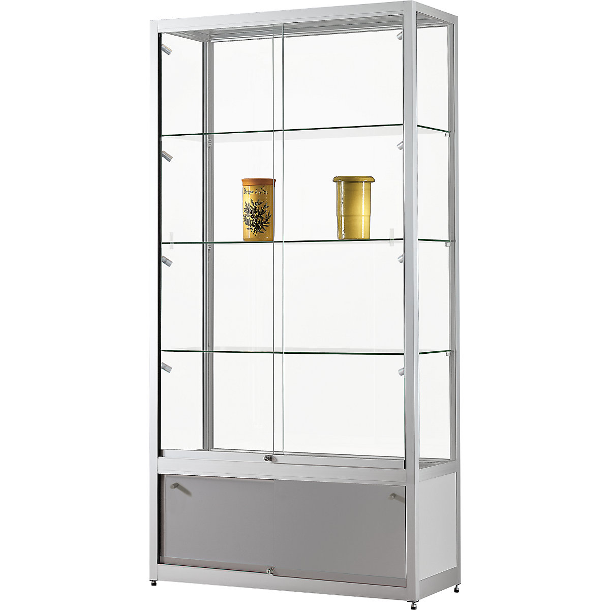 Vetrinetta, largh. x prof. x alt. 1000 x 400 x 1972 mm, illuminazione a LED, Ø paralume 35 mm, con armadietto-0