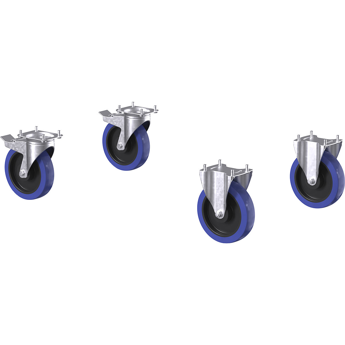 Set di ruote per carrelli di montaggio e carrelli a ripiani CustomLine – eurokraft pro (Foto prodotto 3)-2
