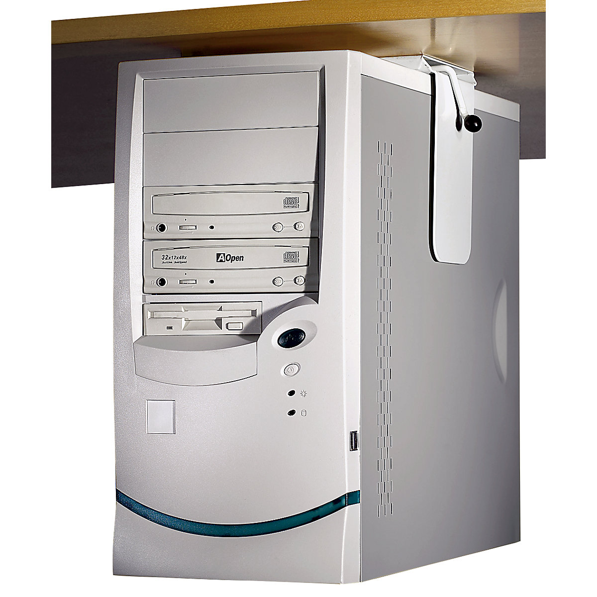 Supporto per CPU da montare sotto il piano del tavolo – Twinco, carico max. 40 kg, grigio chiaro RAL 7035-0