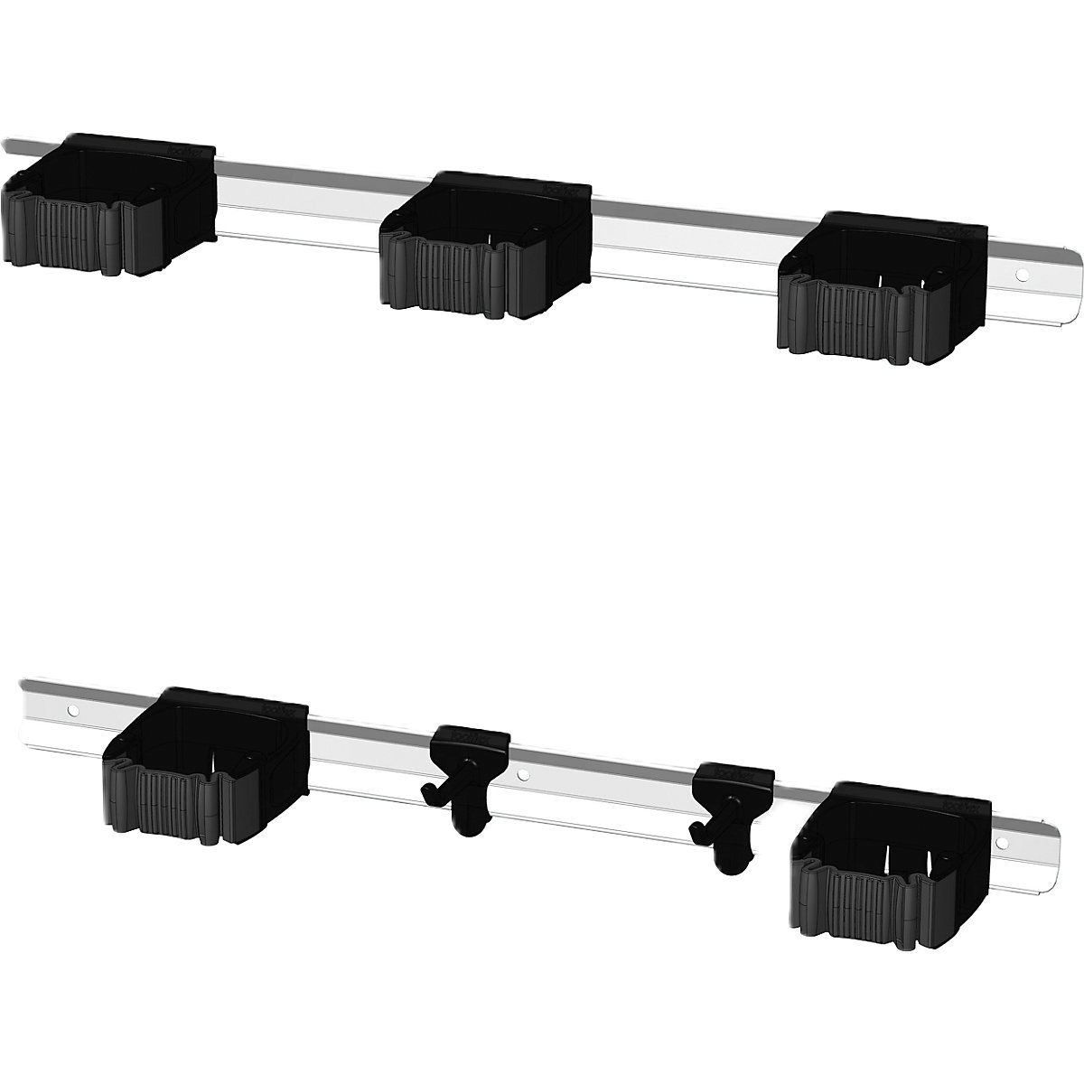 Tool strip set – FLORA, with two strips, five tool holders and two hooks, silver, black-0
