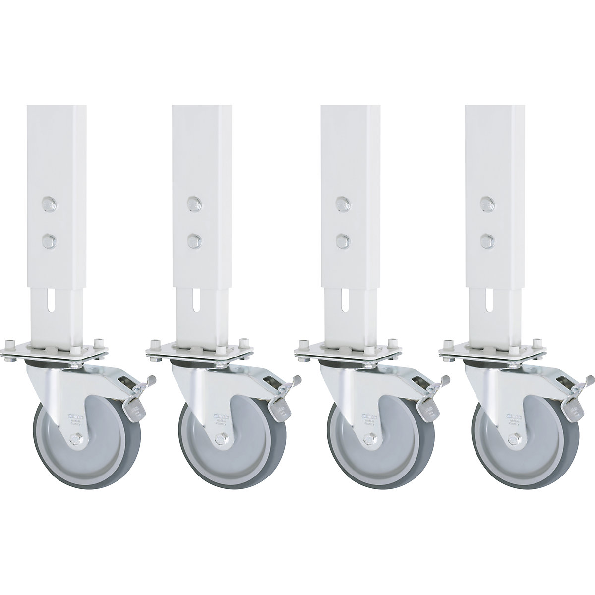 Wheel set, pack of 4 – RAU, for base frame 60 x 30 mm, 4 swivel castors with wheel stops-0