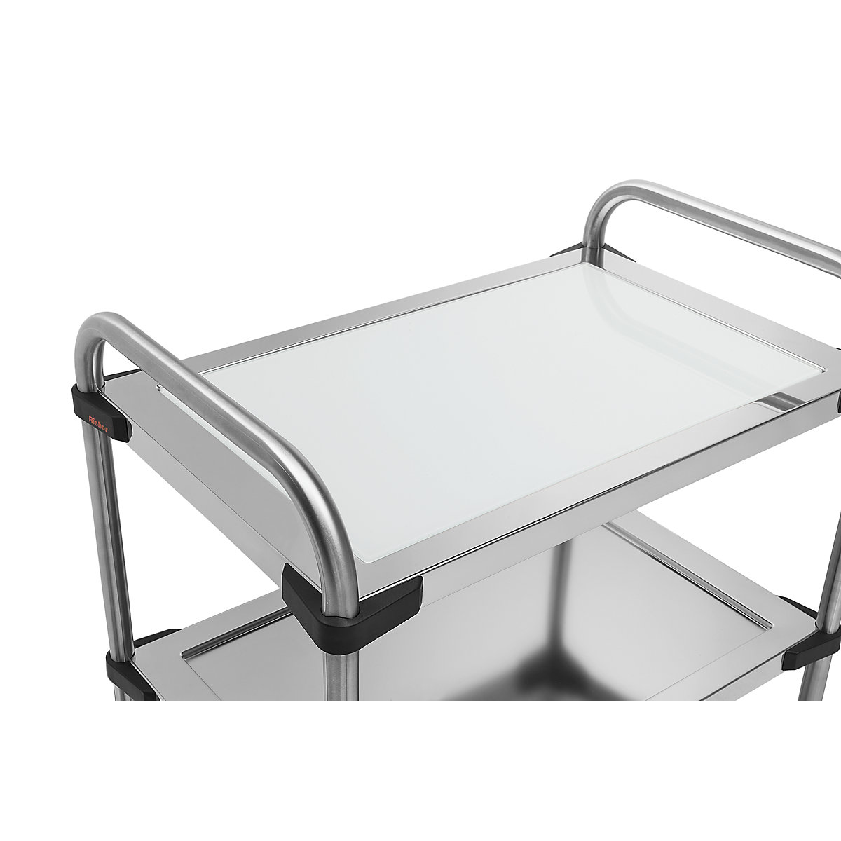 Prateleira para carrinho de serviço em aço inoxidável 640-RL, em vidro, branco-0