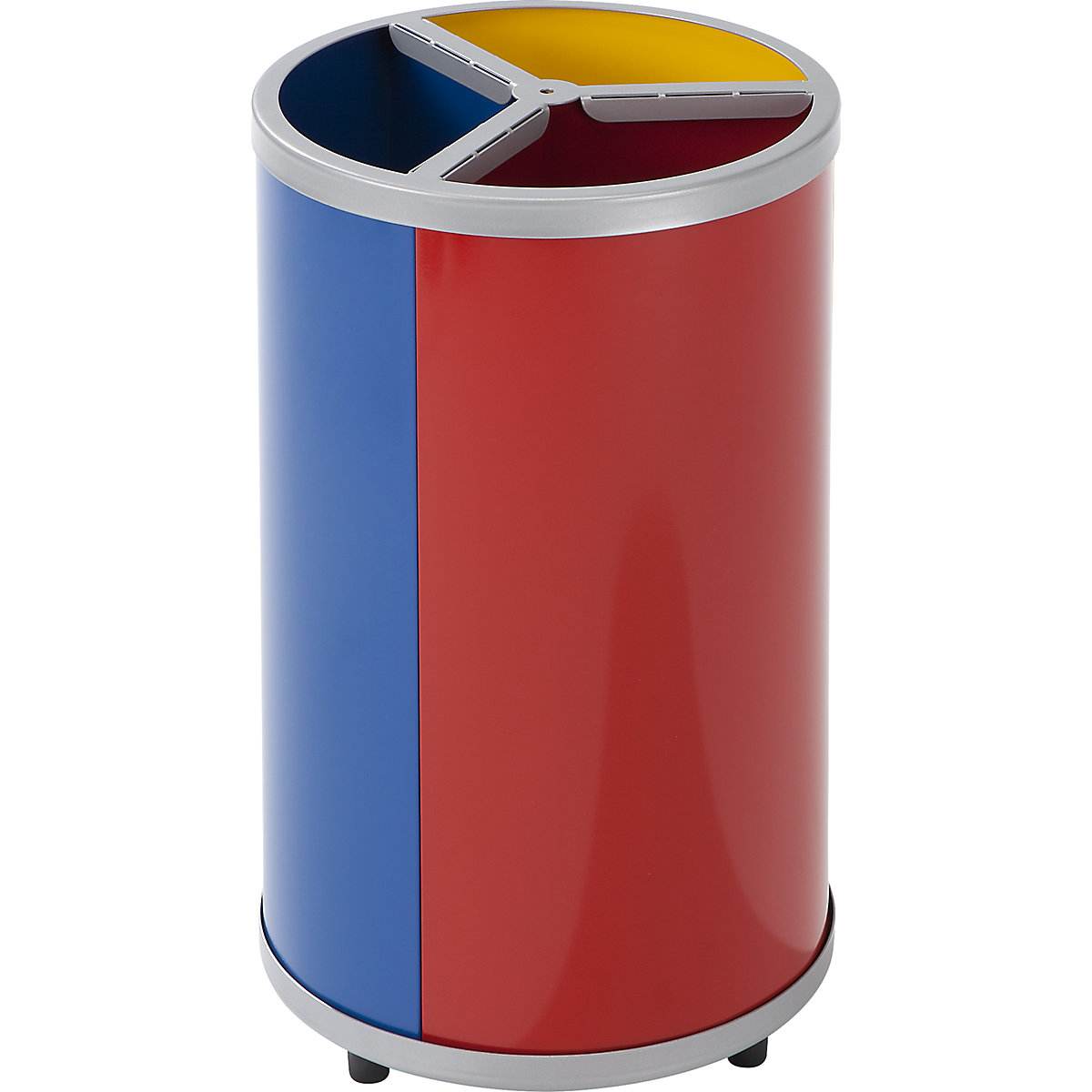 Afvalbak voor kringloopmateriaal, rond – VAR, inhoud 3 x 30 l, h x Ø = 720 x 420 mm, geel, blauw, rood-4