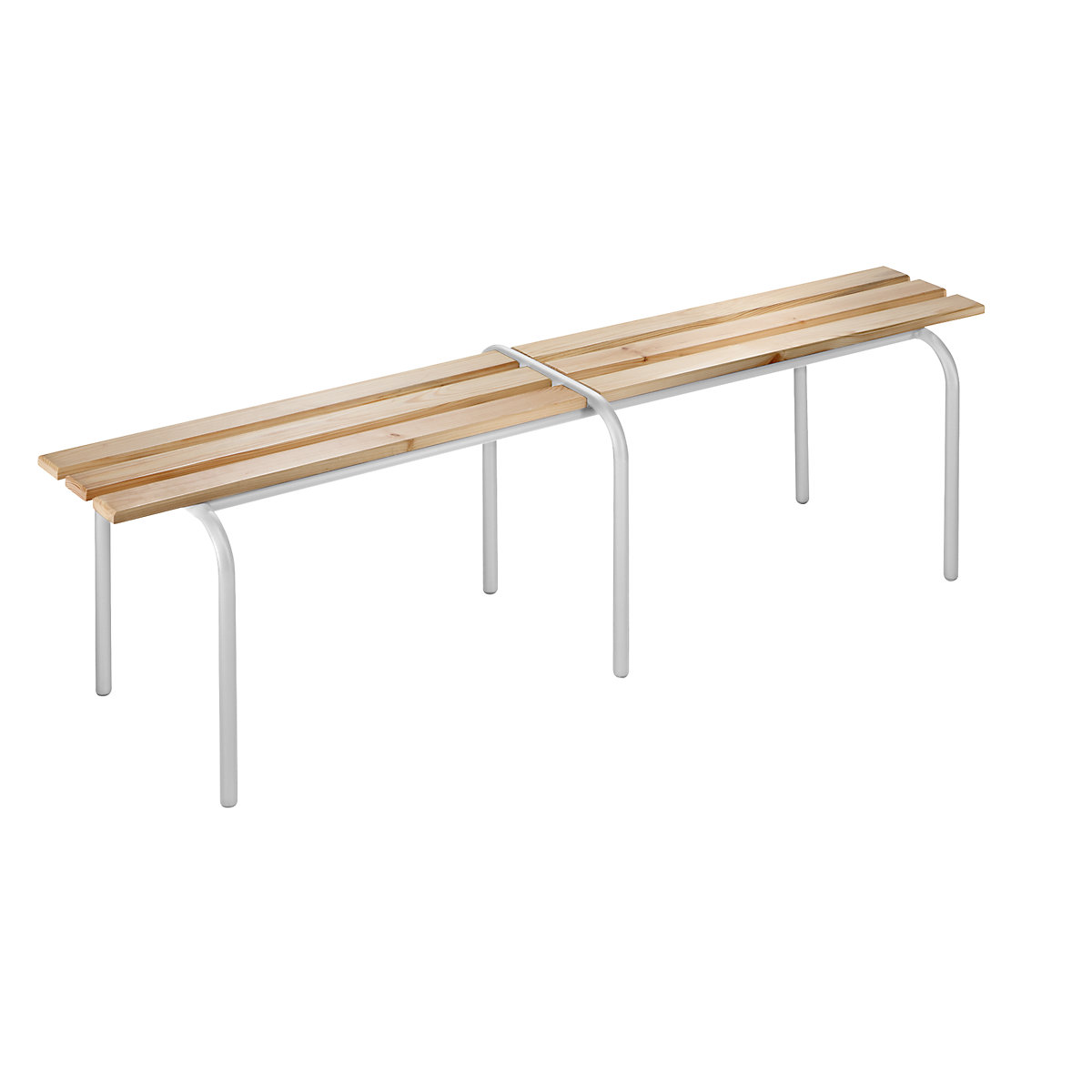 Banchetă de garderobă, stivuibilă, șipci din lemn masiv lăcuite clar, lungime 1600 mm, cadru gri deschis