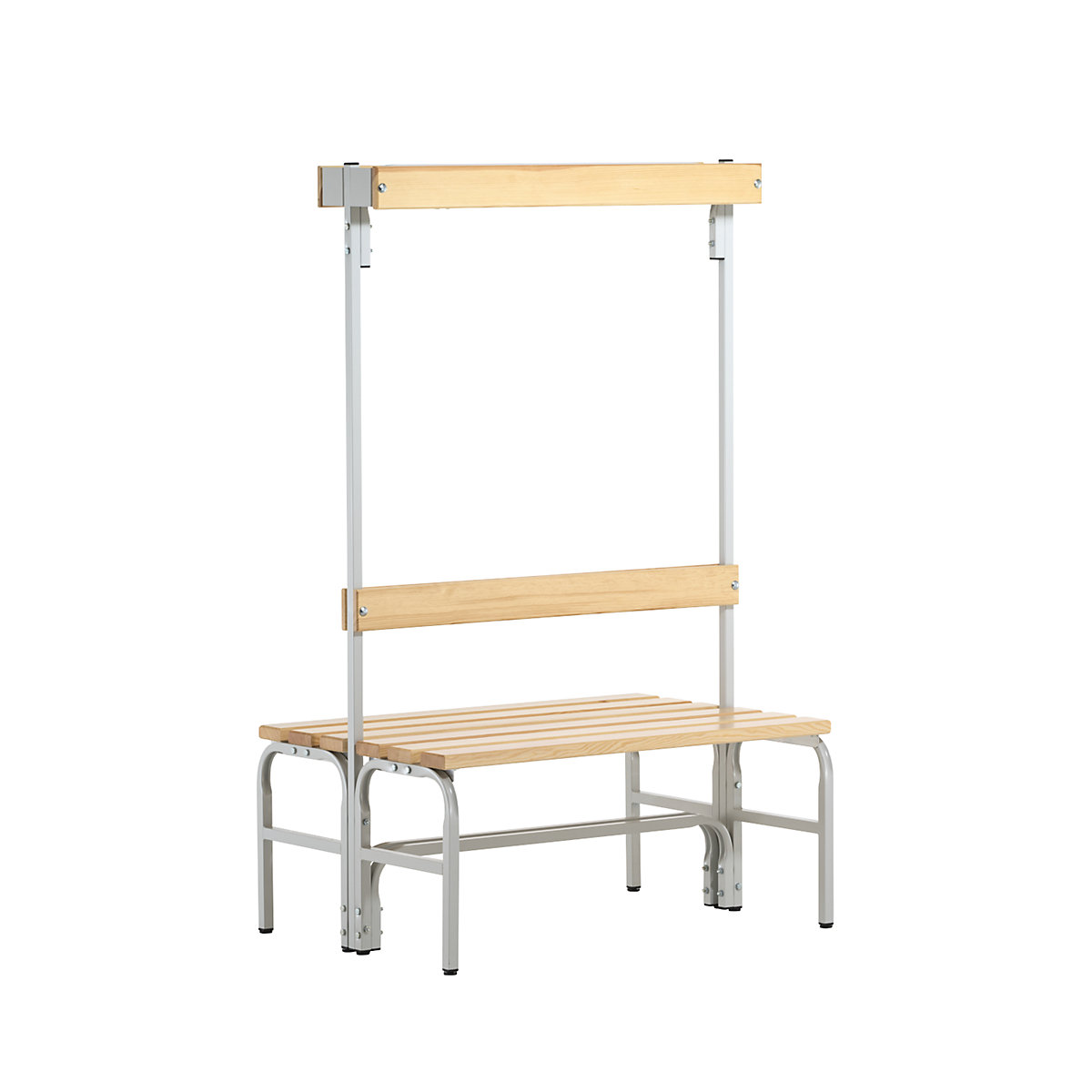 Banchetă de vestiar cu șine cu cârlige – Sypro, pe ambele părți, 6 cârlige, 1015 mm, gri deschis-0