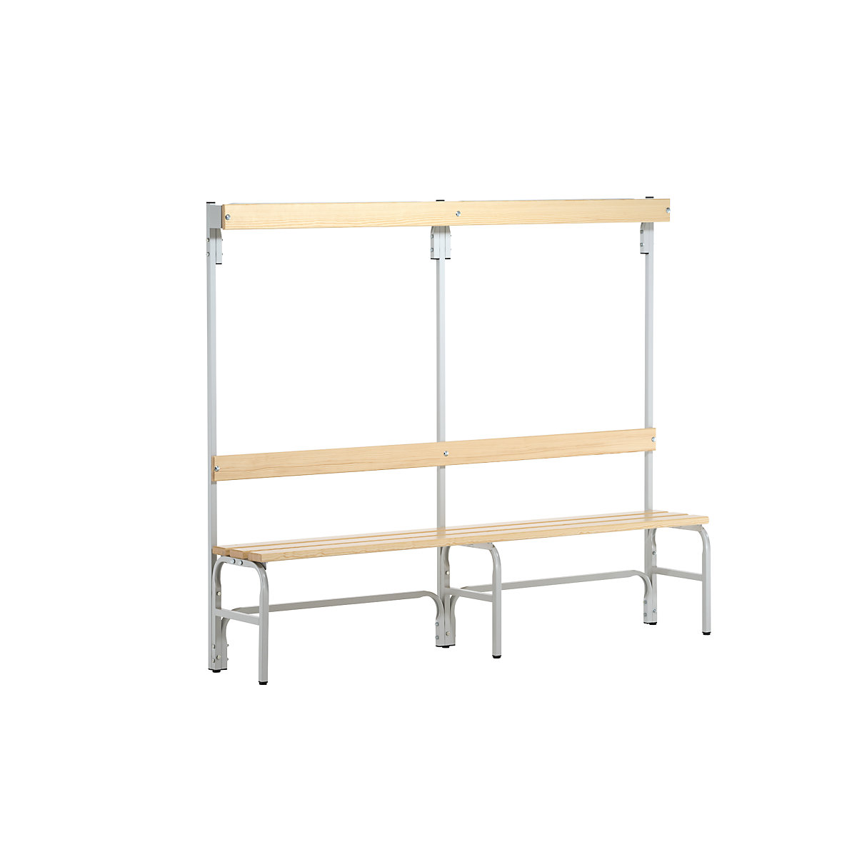Banchetă de vestiar cu șine cu cârlige – Sypro, pe o parte, 6 cârlige, 2000 mm, gri deschis-0