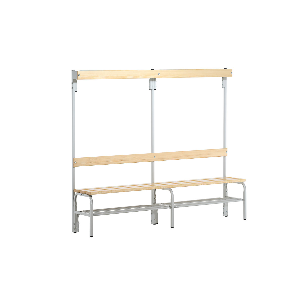 Banchetă de vestiar cu șine cu cârlige – Sypro, pe o parte, 4 cârlige, 1500 mm, gri deschis, grătar pentru pantofi-0
