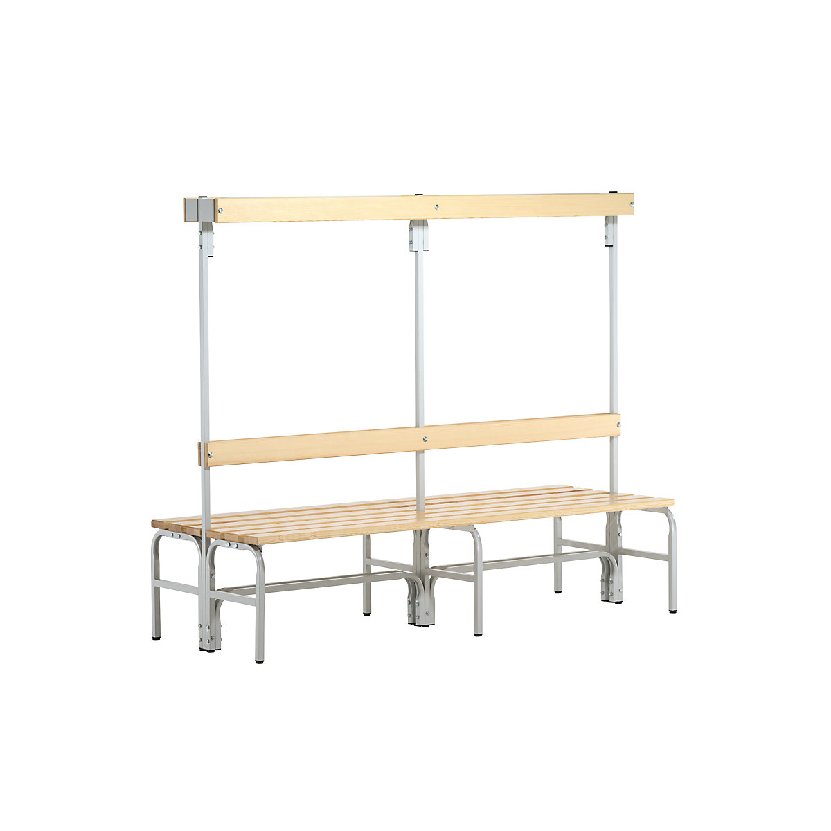 Banchetă de vestiar cu șine cu cârlige – Sypro, pe ambele părți, 12 cârlige, 2000 mm, gri deschis-0