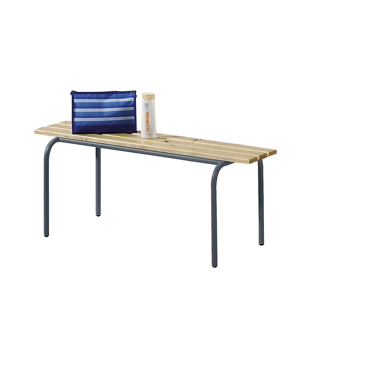 Banchetă de vestiar, stivuibilă, șipci din lemn masiv lăcuite clar, lungime 1200 mm, cadru gri bazalt-0