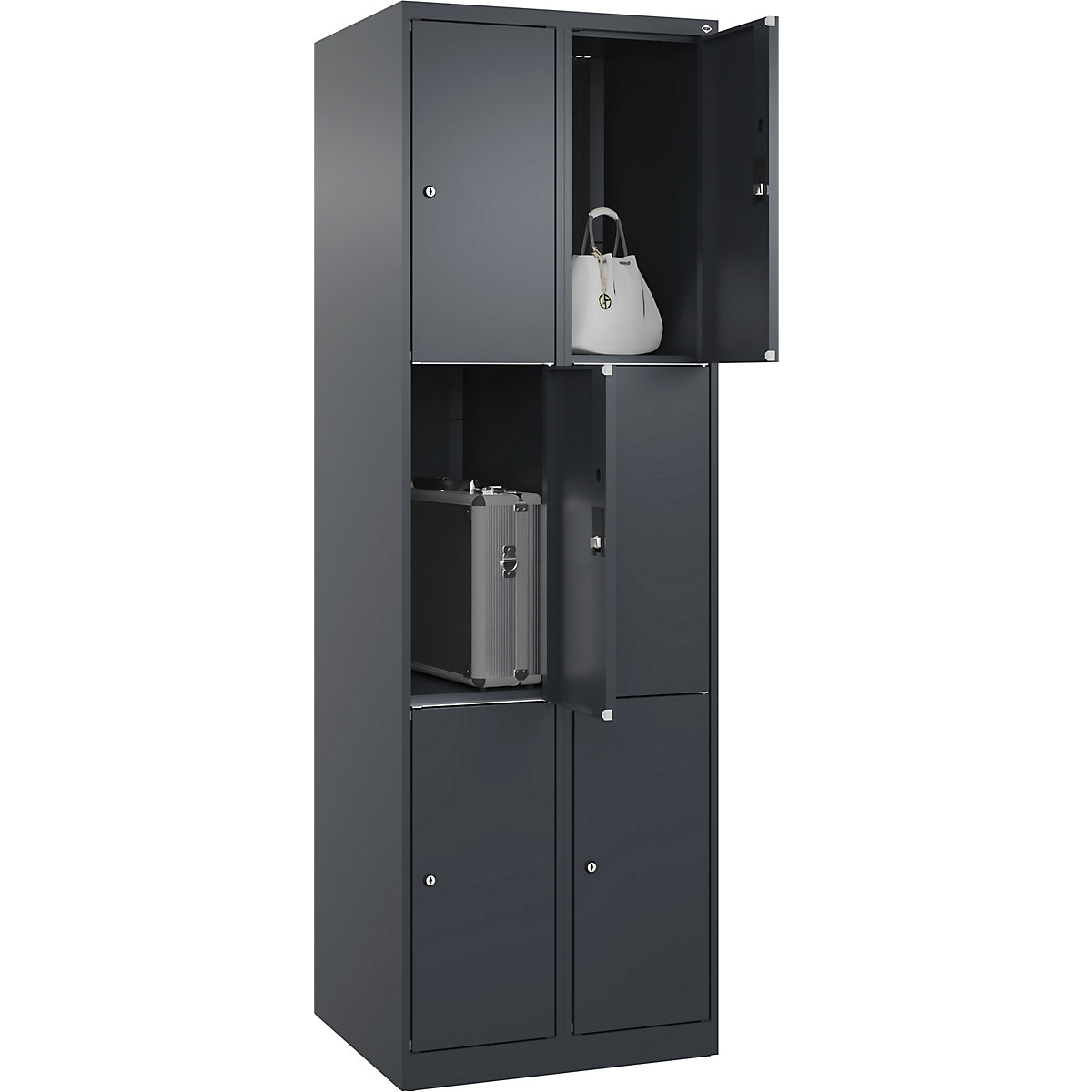 Dulap cu 3 compartimente cu încuietoare Classic PLUS – C+P, 2 module, gri, lăț. 600 mm, 6 compartimente, cu glisoare pentru podea-0