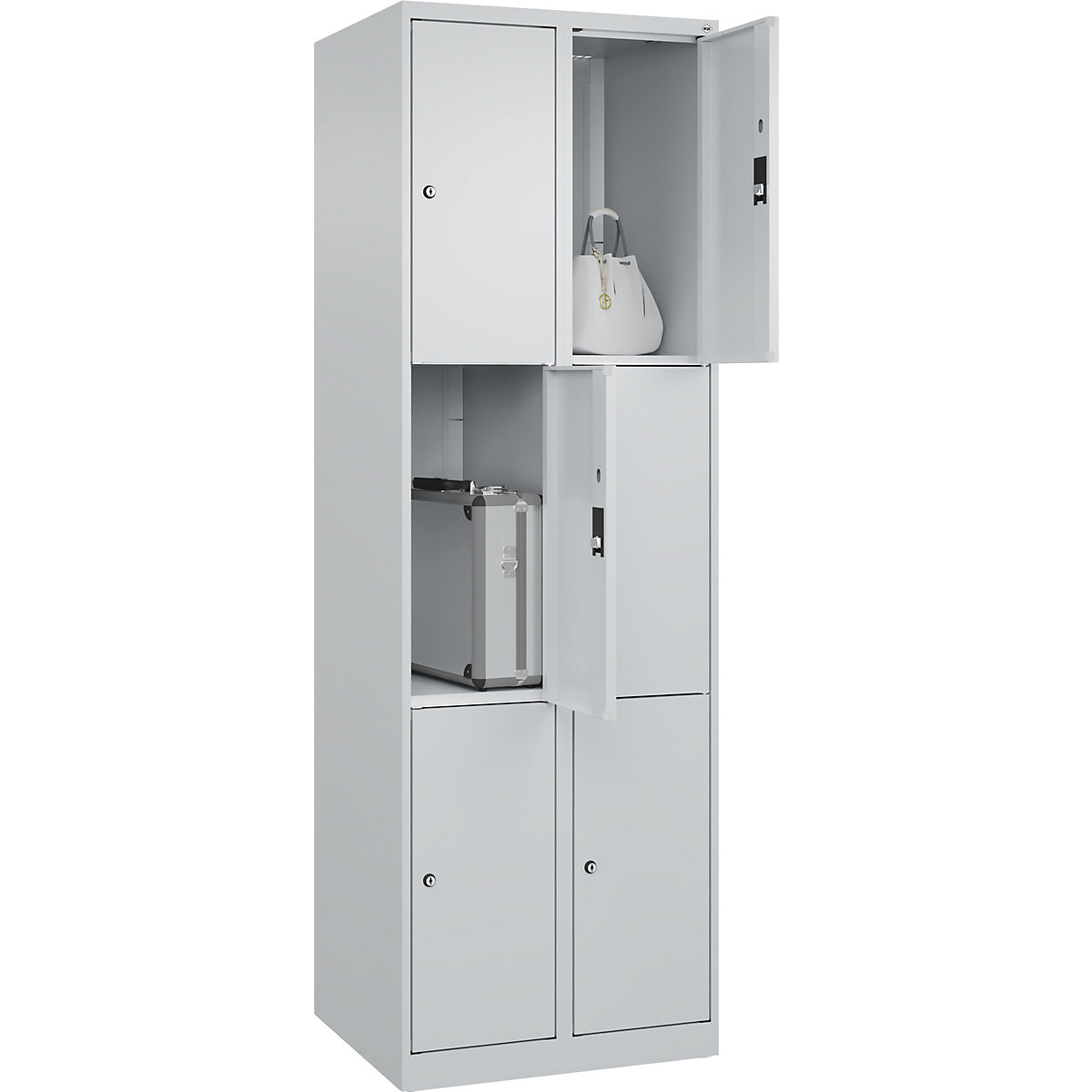 Dulap cu 3 compartimente cu încuietoare Classic PLUS – C+P, 2 module, gri deschis, lăț. 600 mm, 6 compartimente, cu glisoare pentru podea-0