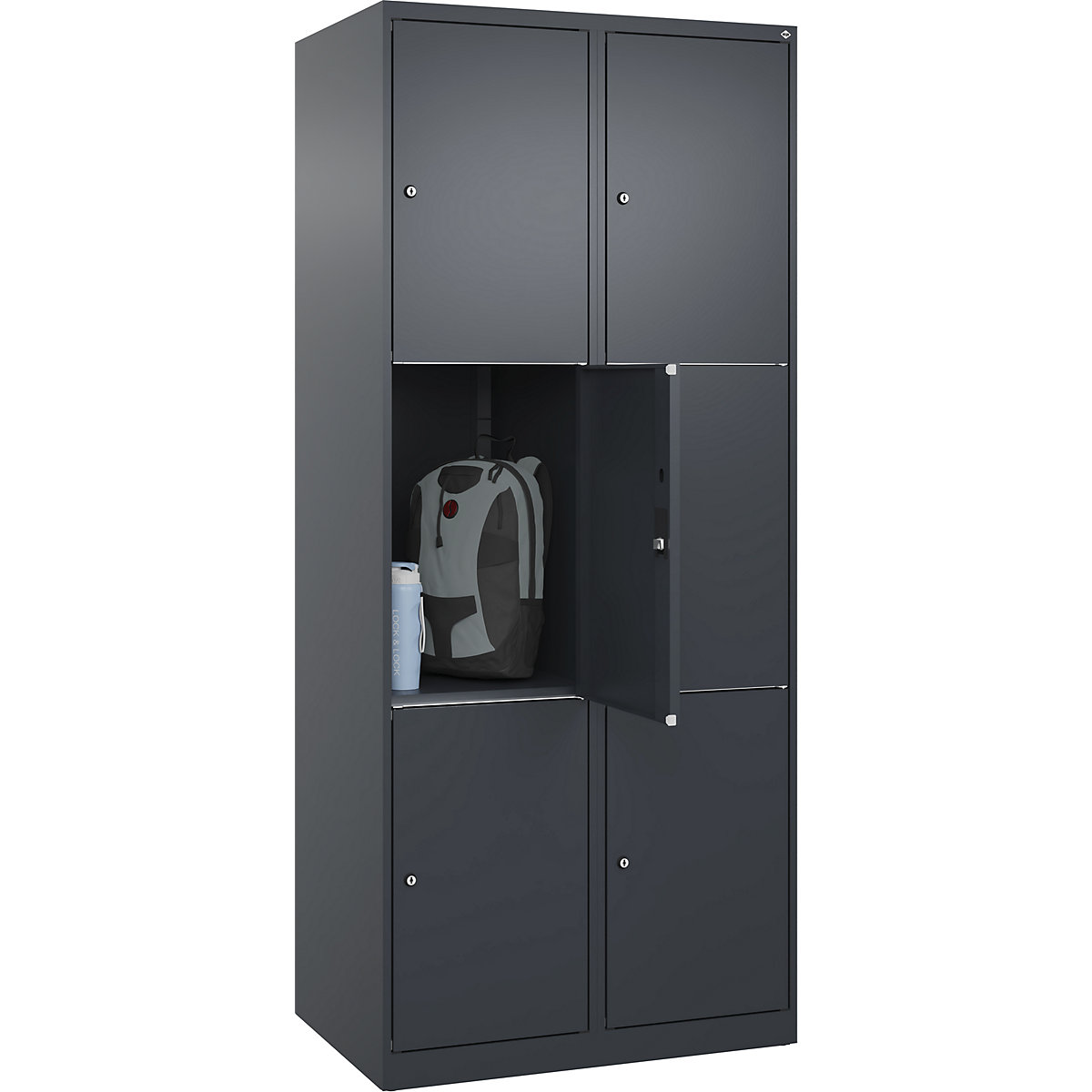 Dulap cu 3 compartimente cu încuietoare Classic PLUS – C+P, 2 module, gri, lăț. 800 mm, 6 compartimente, cu glisoare pentru podea-0
