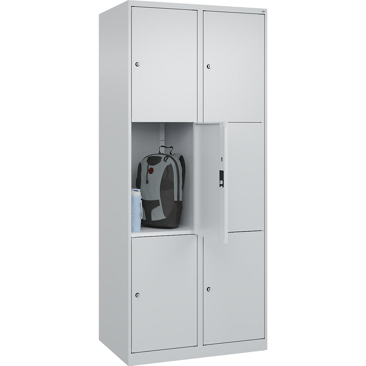Dulap cu 3 compartimente cu încuietoare Classic PLUS – C+P, 2 module, gri deschis, lăț. 800 mm, 6 compartimente, cu glisoare pentru podea-0