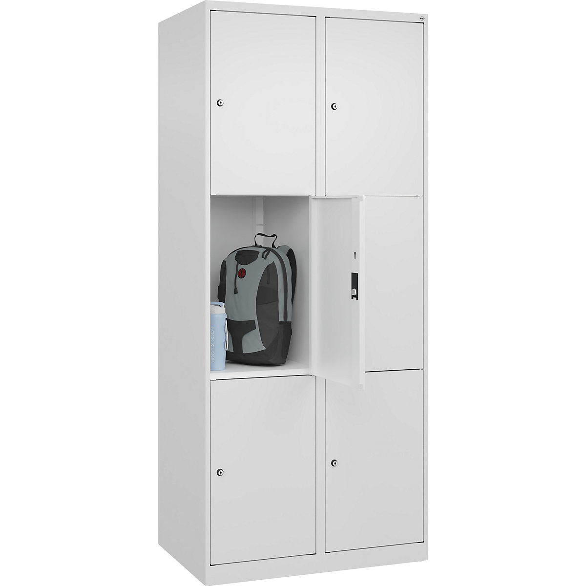 Dulap cu 3 compartimente cu încuietoare Classic PLUS – C+P, 2 module, alb trafic, lăț. 800 mm, 6 compartimente, cu glisoare pentru podea-0