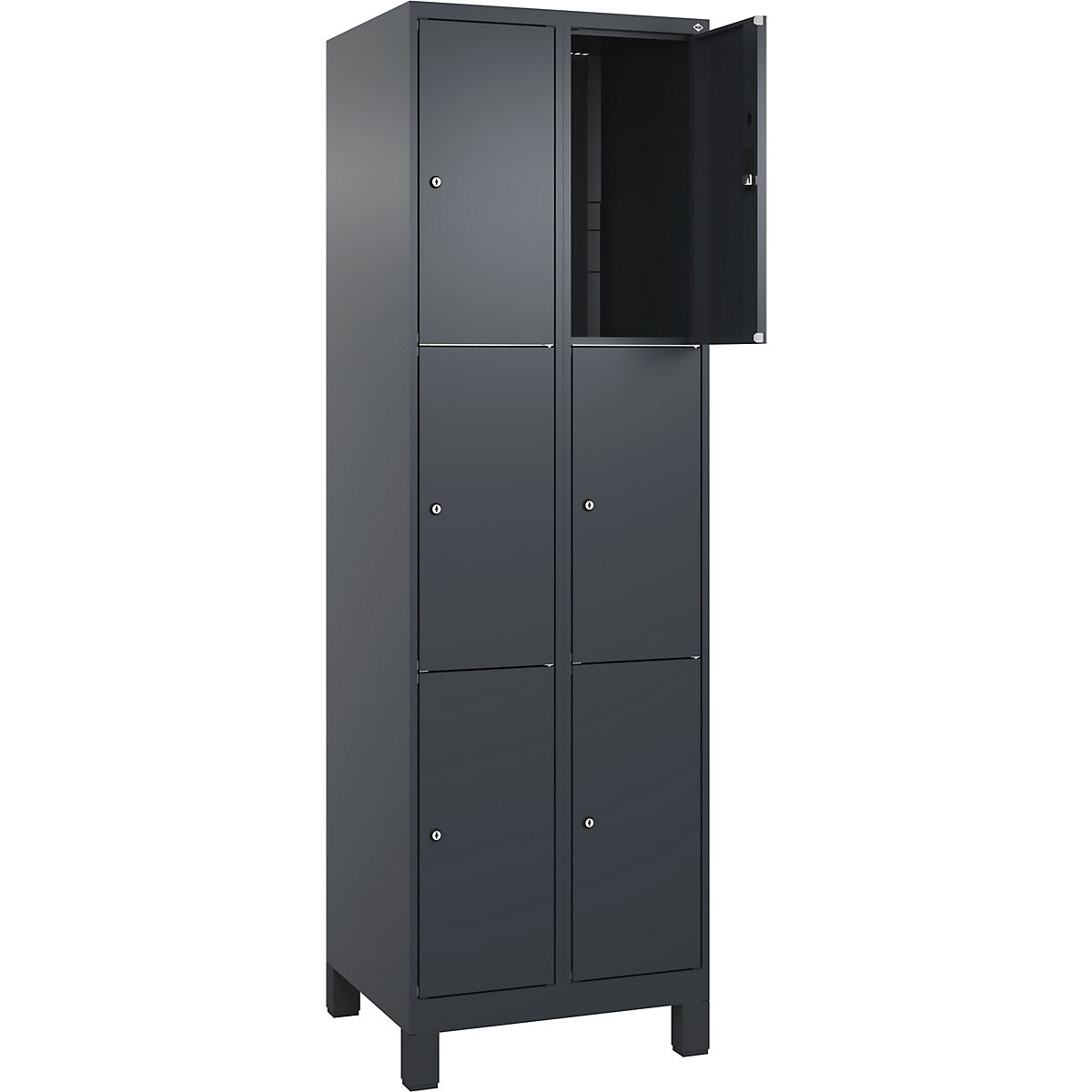 Dulap cu 3 compartimente cu încuietoare Classic PLUS – C+P, 2 module, gri, lăț. 600 mm, 6 compartimente, cu picioare-0
