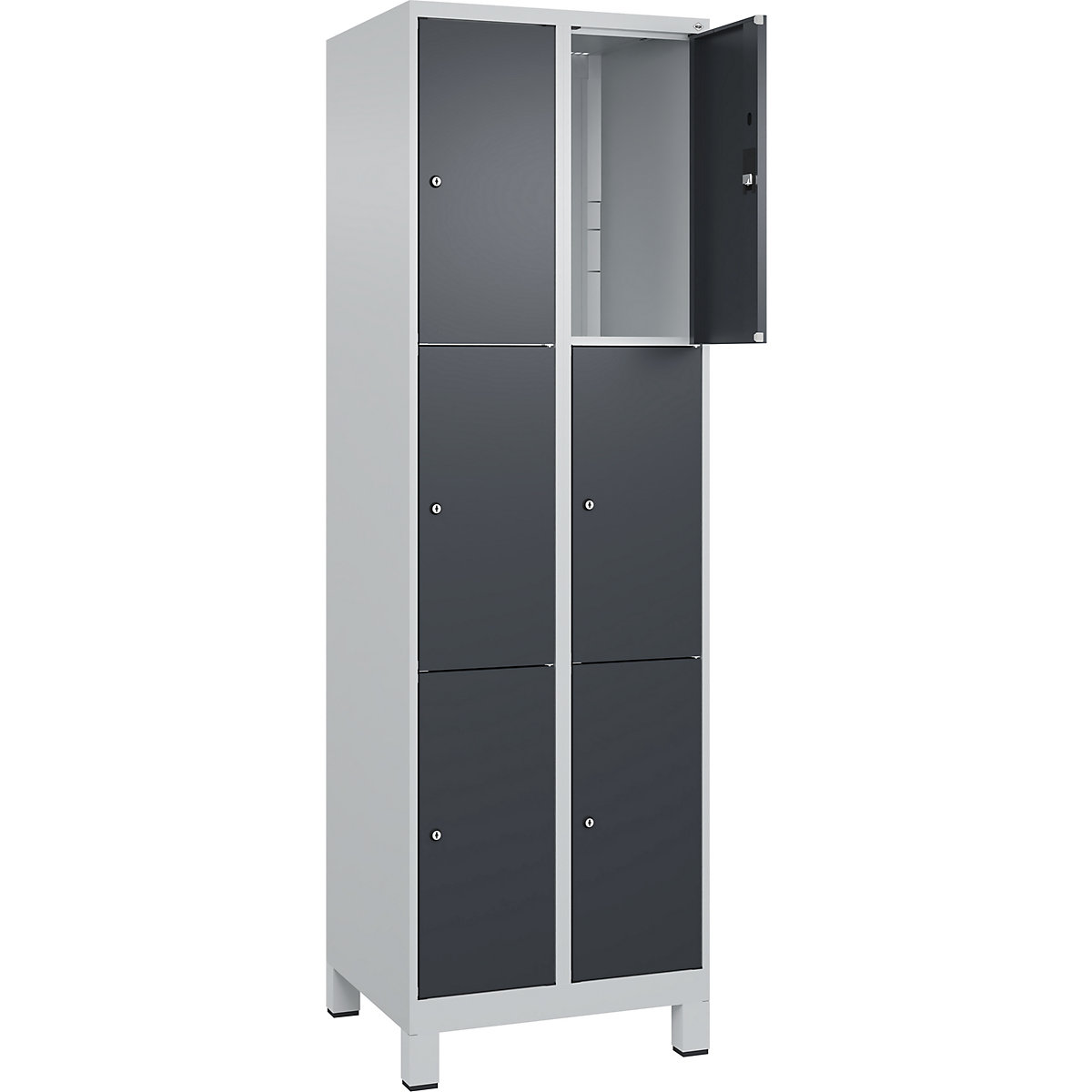 Dulap cu 3 compartimente cu încuietoare Classic PLUS – C+P, 2 module, gri deschis / gri, lăț. 600 mm, 6 compartimente, cu picioare-0