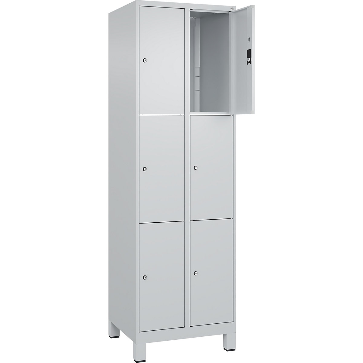 Dulap cu 3 compartimente cu încuietoare Classic PLUS – C+P, 2 module, gri deschis, lăț. 600 mm, 6 compartimente, cu picioare-0