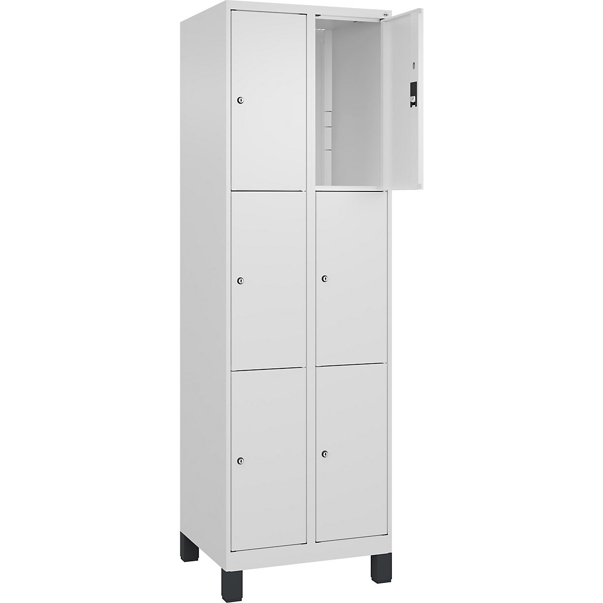 Dulap cu 3 compartimente cu încuietoare Classic PLUS – C+P, 2 module, alb trafic, lăț. 600 mm, 6 compartimente, cu picioare-0
