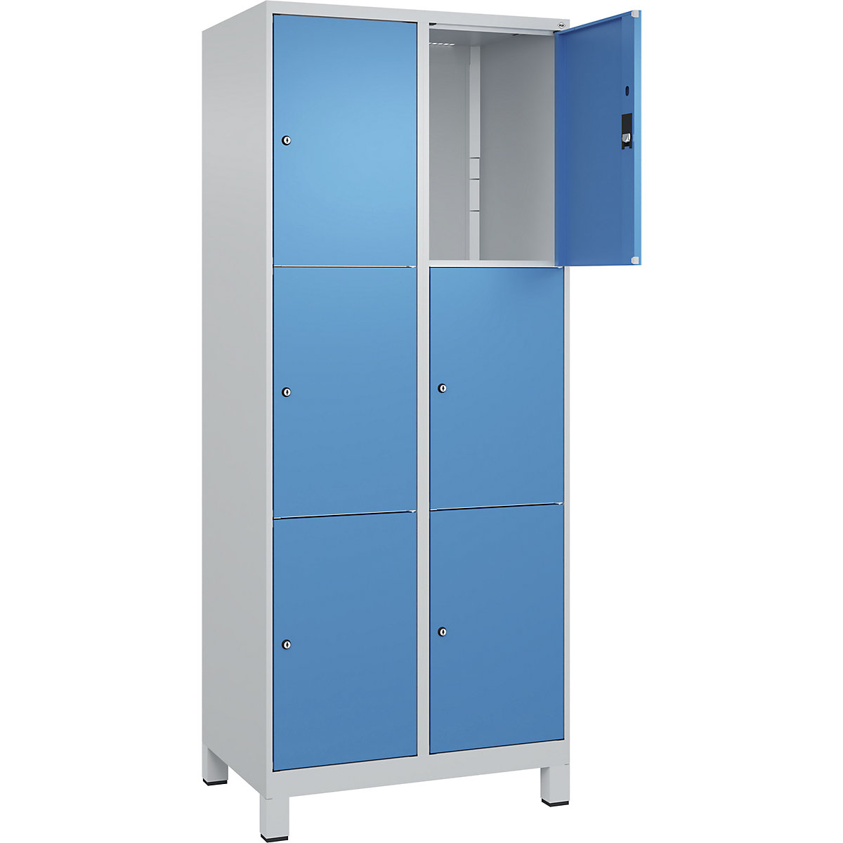 Dulap cu 3 compartimente cu încuietoare Classic PLUS – C+P, 2 module, gri deschis / albastru deschis, lăț. 800 mm, 6 compartimente, cu picioare-0
