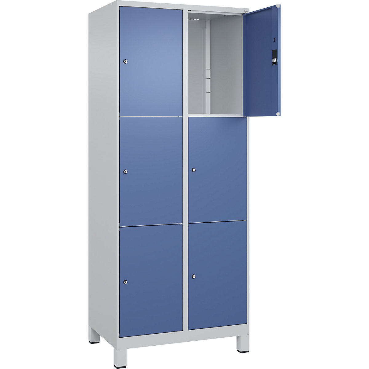 Dulap cu 3 compartimente cu încuietoare Classic PLUS – C+P, 2 module, gri deschis / albastru distant, lăț. 800 mm, 6 compartimente, cu picioare-0