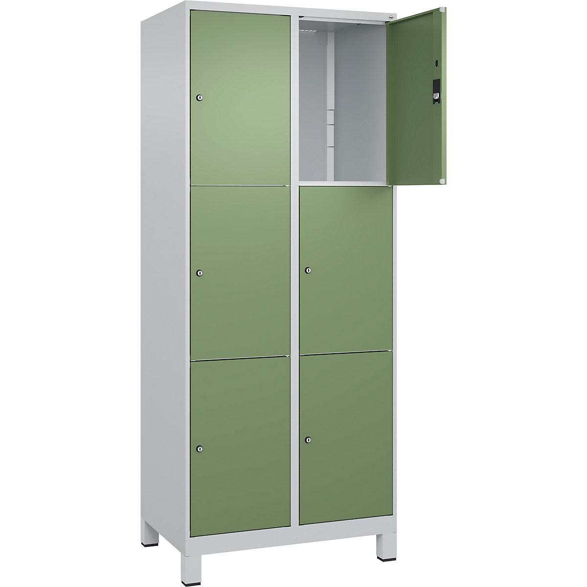 Dulap cu 3 compartimente cu încuietoare Classic PLUS – C+P, 2 module, gri deschis / verde reseda, lăț. 800 mm, 6 compartimente, cu picioare-0